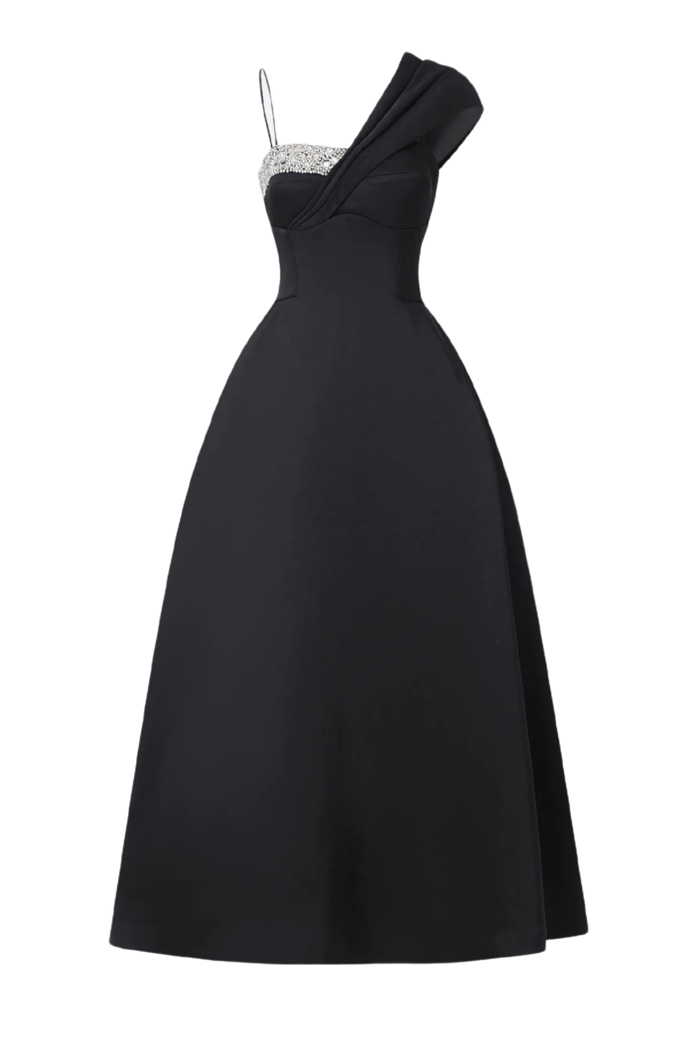 Crystal Embellished Asymmetric Midi - ALBOUSHIYA - district 5 - dubai - riyadh - abaya - dresses - designers - evening wear - luxury - elegance - craftsmanship - gowns - cocktail dresses - collections - georges