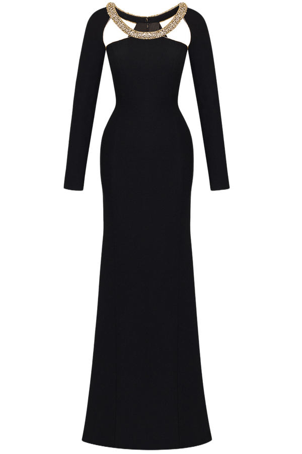 Crystal Embellished Gown with Sculpted Silhouette - ALBOUSHIYA - district 5 - dubai - riyadh - abaya - dresses - designers - evening wear - luxury - elegance - craftsmanship - gowns - cocktail dresses - collections - georges