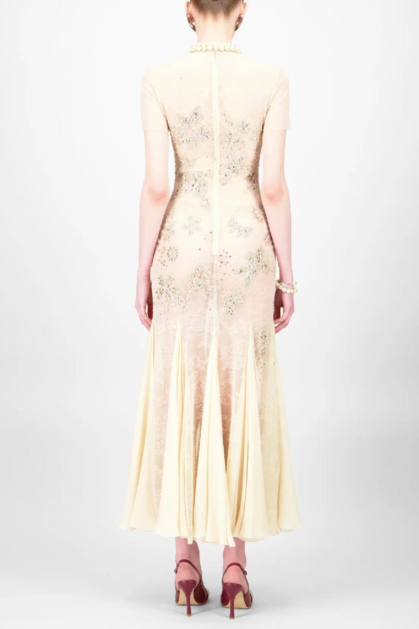 Crystallized Lace Midi Dress - ALBOUSHIYA - district 5 - dubai - riyadh - abaya - dresses - designers - evening wear - luxury - elegance - craftsmanship - gowns - cocktail dresses - collections - georges