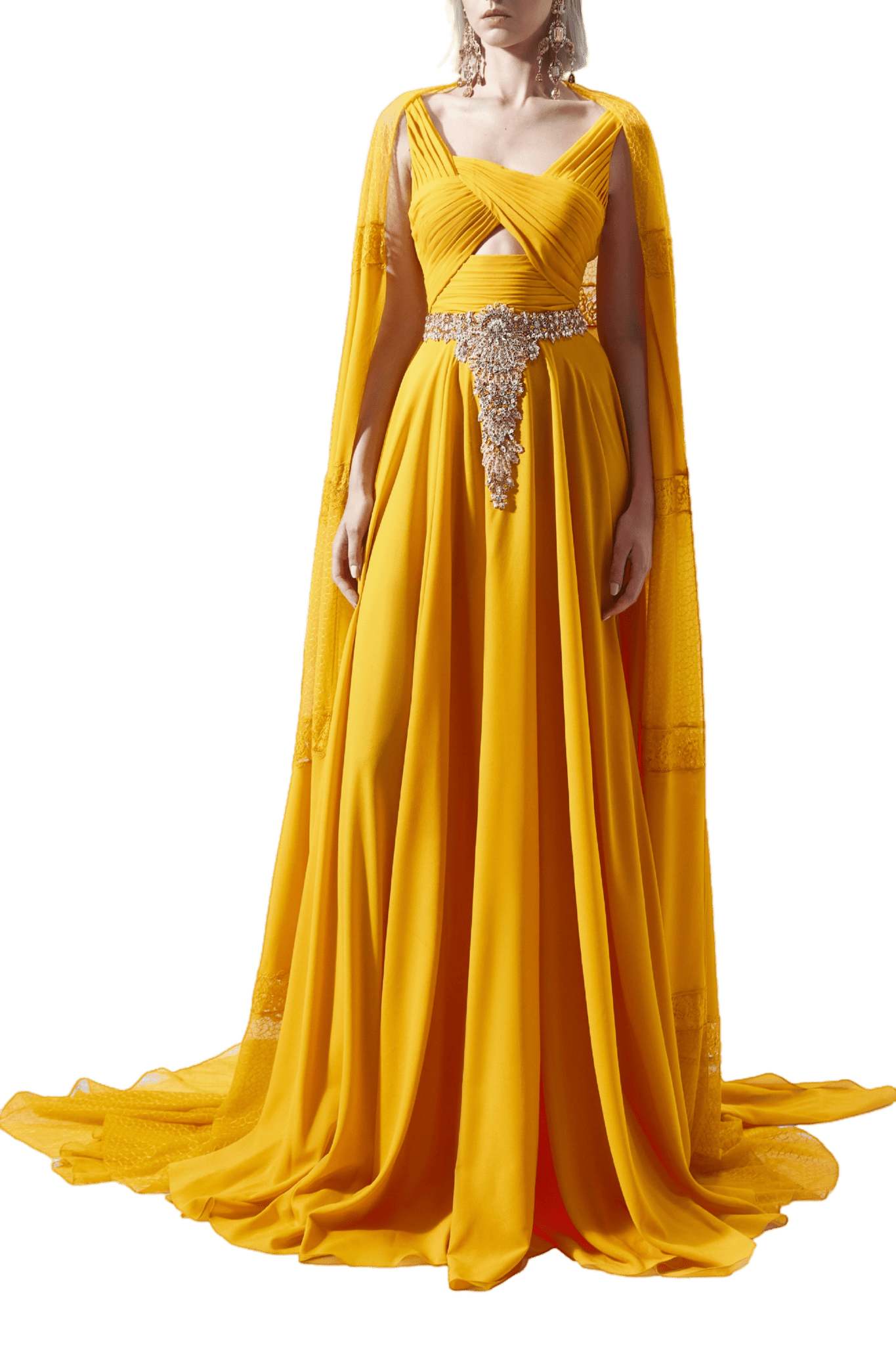 Cutout Embellished Cape Gown - ALBOUSHIYA - district 5 - dubai - riyadh - abaya - dresses - designers - evening wear - luxury - elegance - craftsmanship - gowns - cocktail dresses - collections - georges