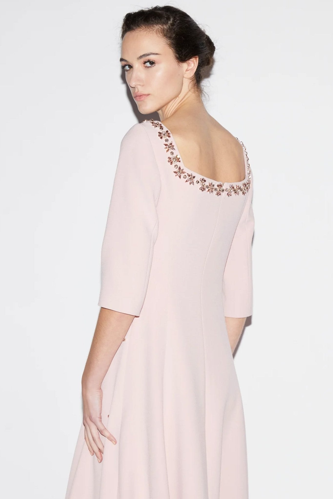 Daliah Gown Pale Pink Embellished Crepe - ALBOUSHIYA - district 5 - dubai - riyadh - abaya - dresses - designers - evening wear - luxury - elegance - craftsmanship - gowns - cocktail dresses - collections - georges