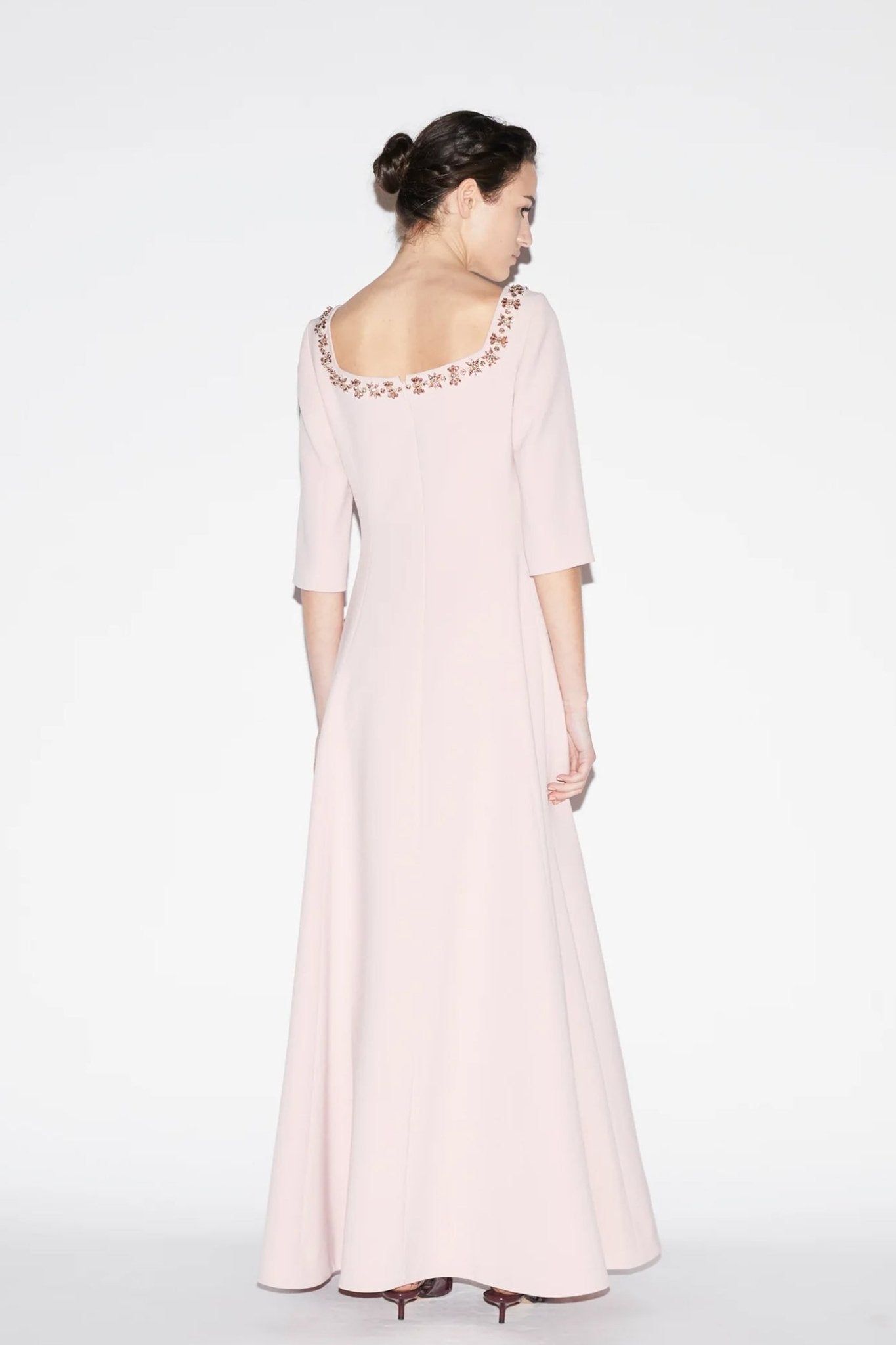 Daliah Gown Pale Pink Embellished Crepe - ALBOUSHIYA - district 5 - dubai - riyadh - abaya - dresses - designers - evening wear - luxury - elegance - craftsmanship - gowns - cocktail dresses - collections - georges