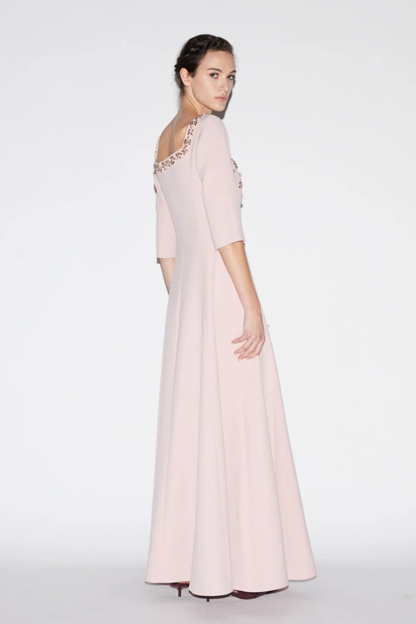 Daliah Gown Pale Pink Embellished Crepe - ALBOUSHIYA - district 5 - dubai - riyadh - abaya - dresses - designers - evening wear - luxury - elegance - craftsmanship - gowns - cocktail dresses - collections - georges