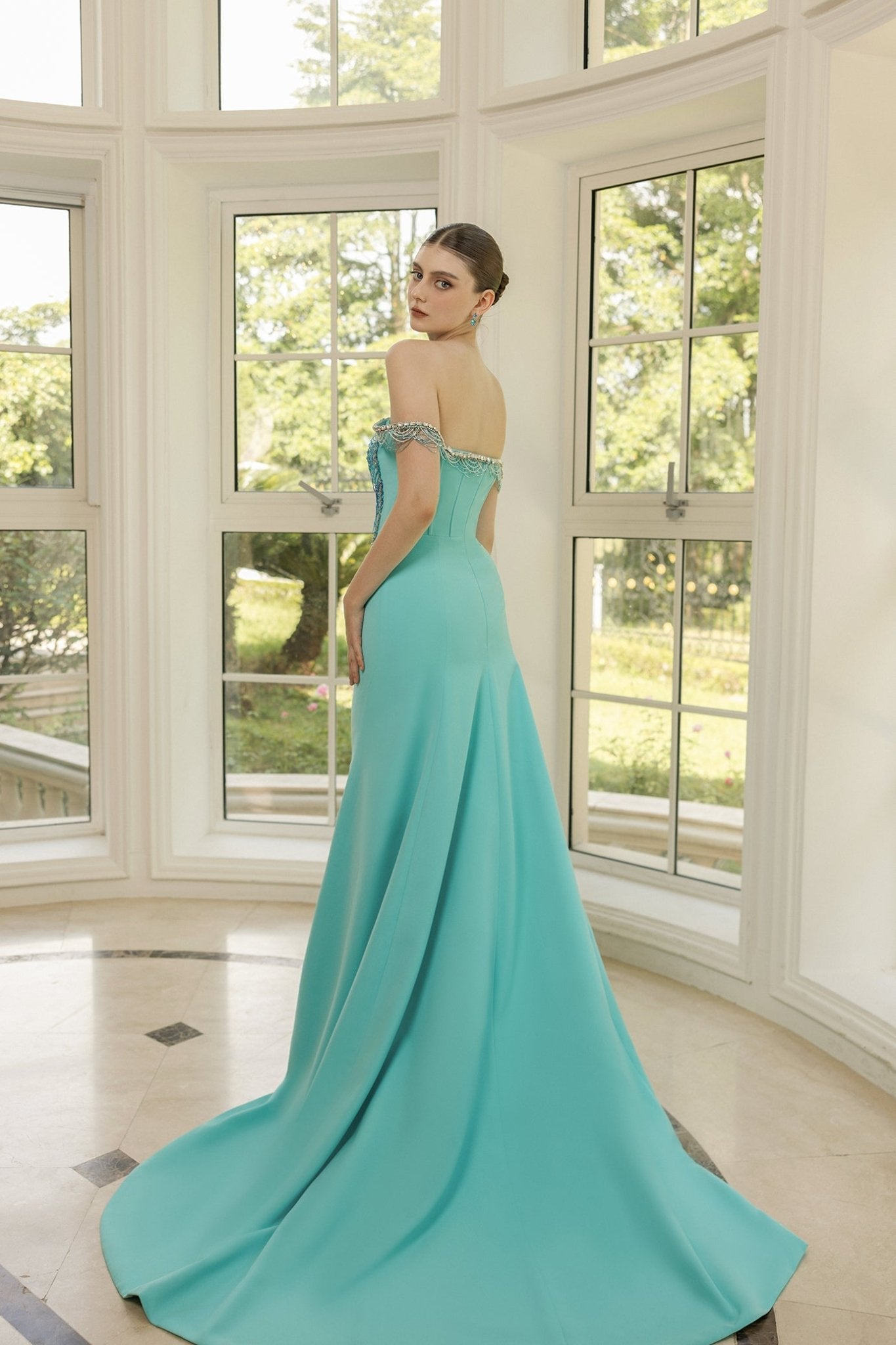 Delphine Crepe Dress - ALBOUSHIYA - district 5 - dubai - riyadh - abaya - dresses - designers - evening wear - luxury - elegance - craftsmanship - gowns - cocktail dresses - collections - georges