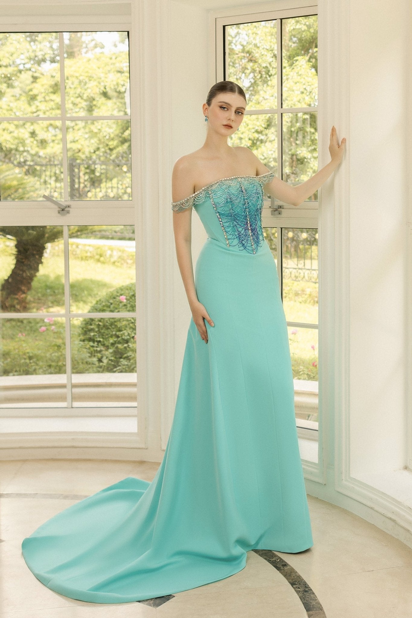 Delphine Crepe Dress - ALBOUSHIYA - district 5 - dubai - riyadh - abaya - dresses - designers - evening wear - luxury - elegance - craftsmanship - gowns - cocktail dresses - collections - georges