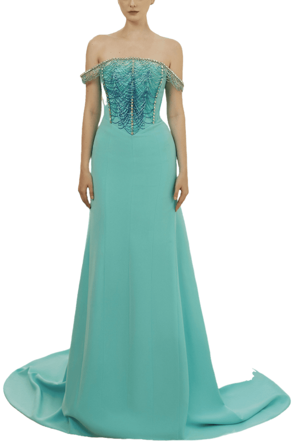 Delphine Crepe Dress - ALBOUSHIYA - district 5 - dubai - riyadh - abaya - dresses - designers - evening wear - luxury - elegance - craftsmanship - gowns - cocktail dresses - collections - georges