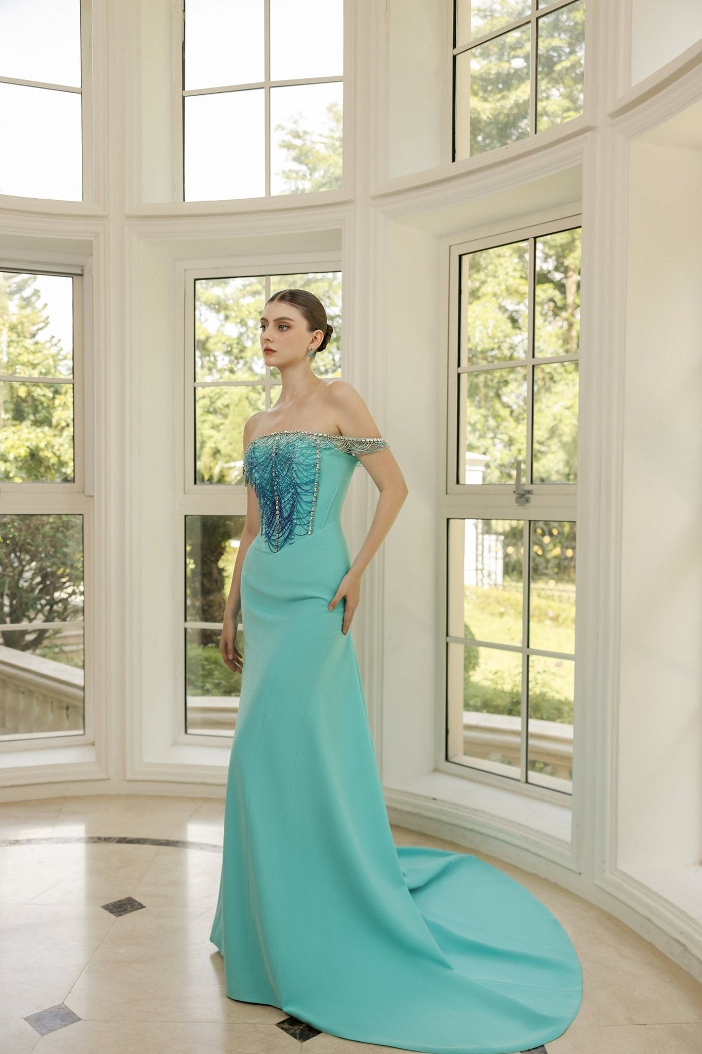 Delphine Crepe Dress - ALBOUSHIYA - district 5 - dubai - riyadh - abaya - dresses - designers - evening wear - luxury - elegance - craftsmanship - gowns - cocktail dresses - collections - georges