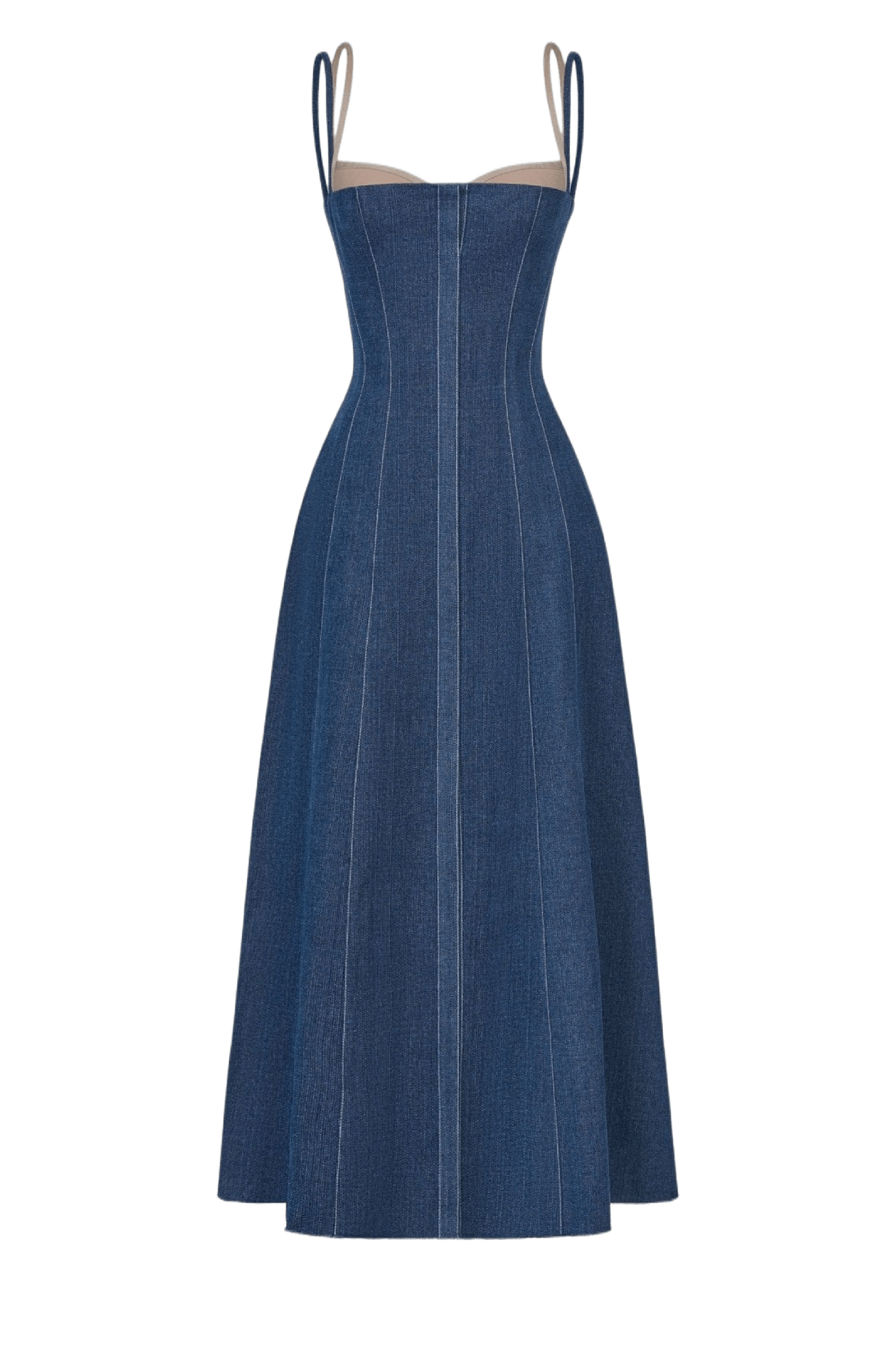 Denim Blue Corset Midi Dress - ALBOUSHIYA - district 5 - dubai - riyadh - abaya - dresses - designers - evening wear - luxury - elegance - craftsmanship - gowns - cocktail dresses - collections - georges