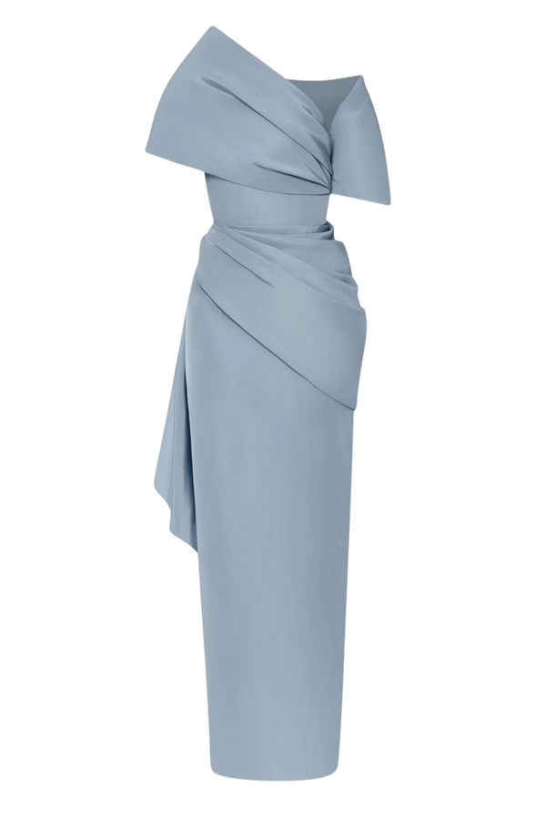 Draped Detail Faille Gown - ALBOUSHIYA - district 5 - dubai - riyadh - abaya - dresses - designers - evening wear - luxury - elegance - craftsmanship - gowns - cocktail dresses - collections - georges
