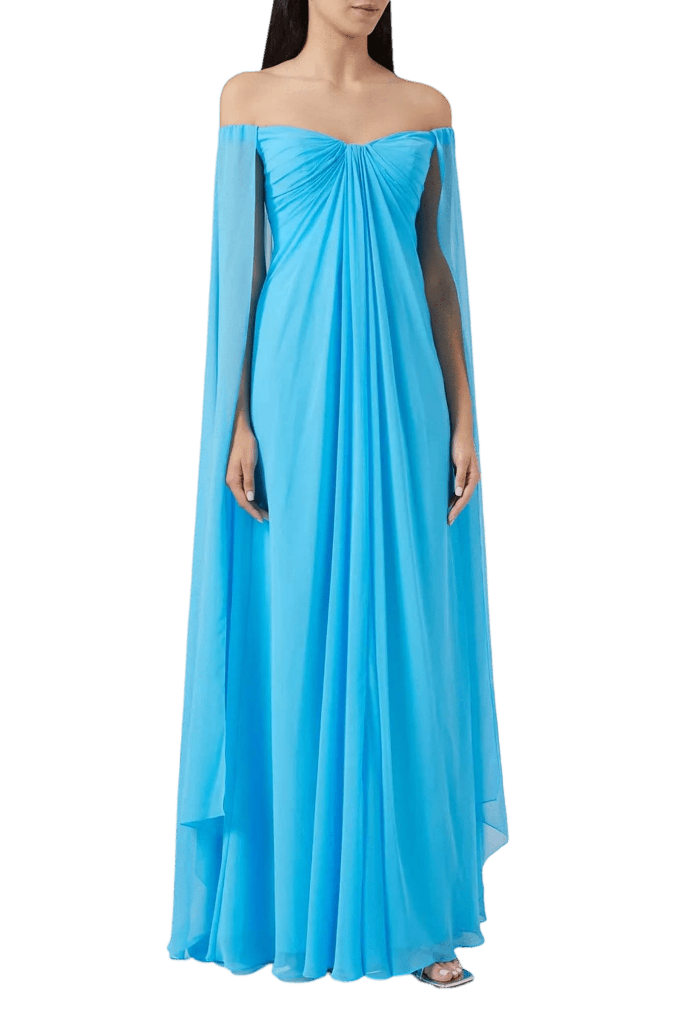 sachin and babi light blue dress A-line Sweetheart Long/Floor-Length Chiffon Prom Dress with Detachable  Balloon Sleeves