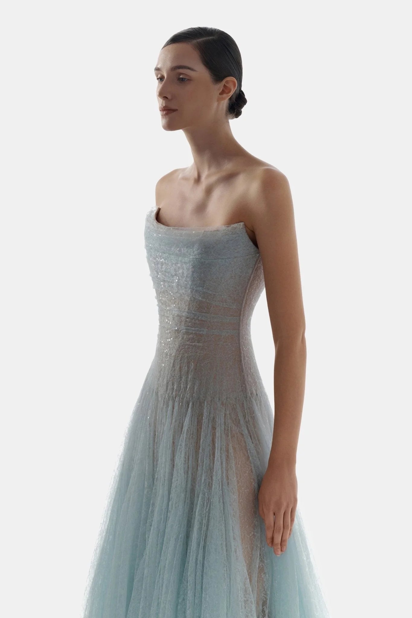 Draped Lace Maxi Dress - ALBOUSHIYA - district 5 - dubai - riyadh - abaya - dresses - designers - evening wear - luxury - elegance - craftsmanship - gowns - cocktail dresses - collections - georges