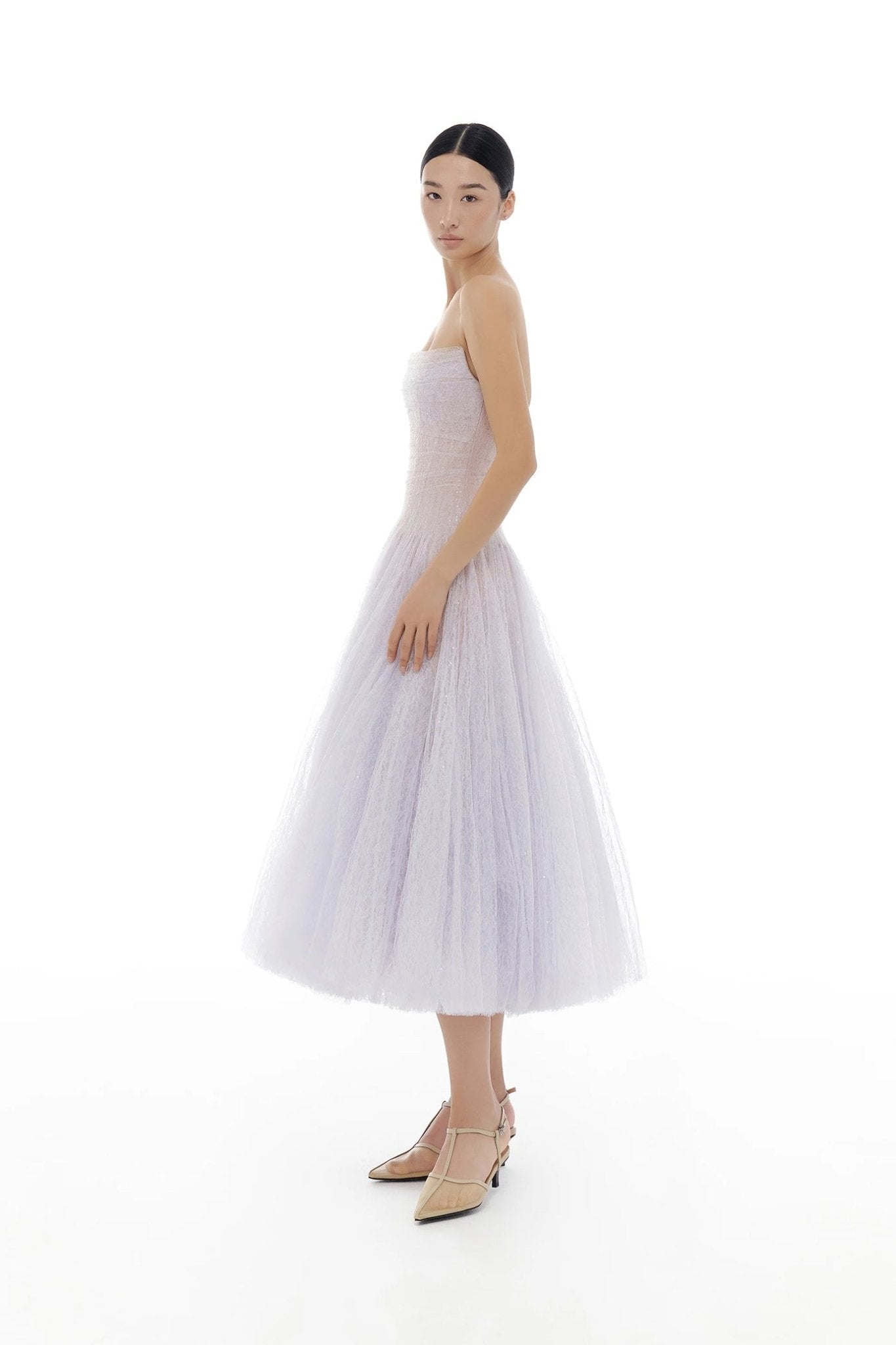 Draped Lace Midi Dress - ALBOUSHIYA - district 5 - dubai - riyadh - abaya - dresses - designers - evening wear - luxury - elegance - craftsmanship - gowns - cocktail dresses - collections - georges