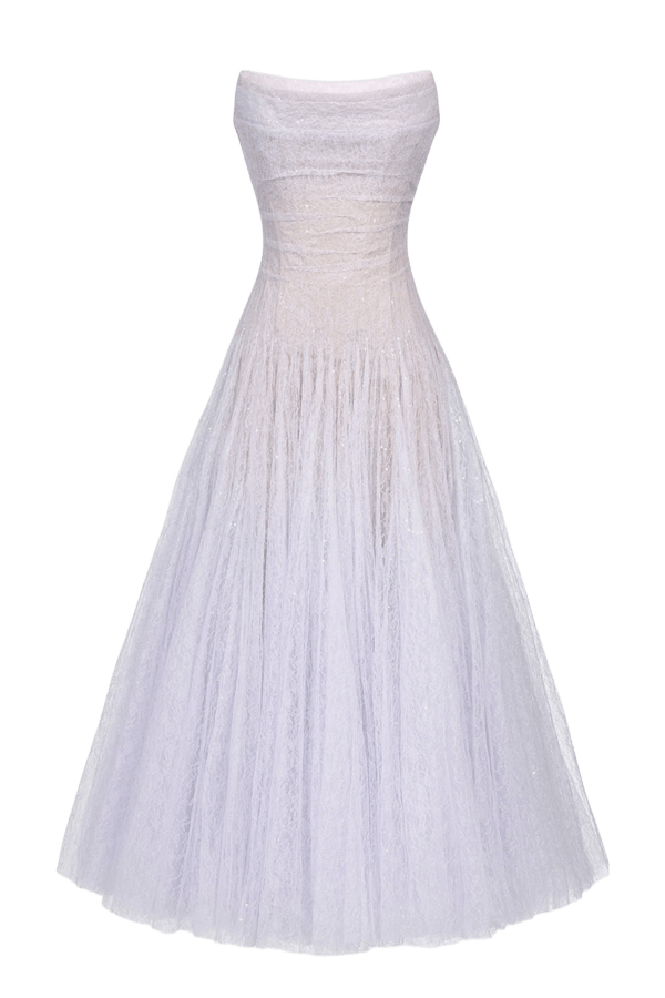 Draped Lace Midi Dress - ALBOUSHIYA - district 5 - dubai - riyadh - abaya - dresses - designers - evening wear - luxury - elegance - craftsmanship - gowns - cocktail dresses - collections - georges
