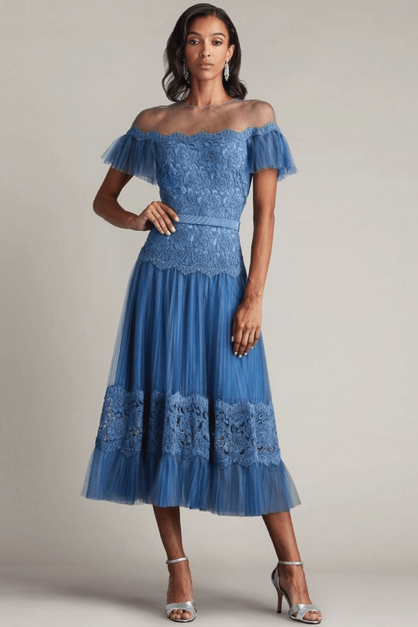 Tadashi - Elise Embroidered Pleated Tulle Midi Dress | AL BOUSHIYA ALBOUSHIYA Tadashi - Elise Embroidered Pleated Tulle Midi Dress | AL BOUSHIYA ALBOUSHIYA