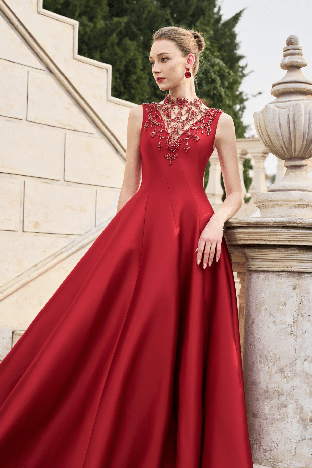 Embellished Illusion Neckline Gown - ALBOUSHIYA - district 5 - dubai - riyadh - abaya - dresses - designers - evening wear - luxury - elegance - craftsmanship - gowns - cocktail dresses - collections - georges