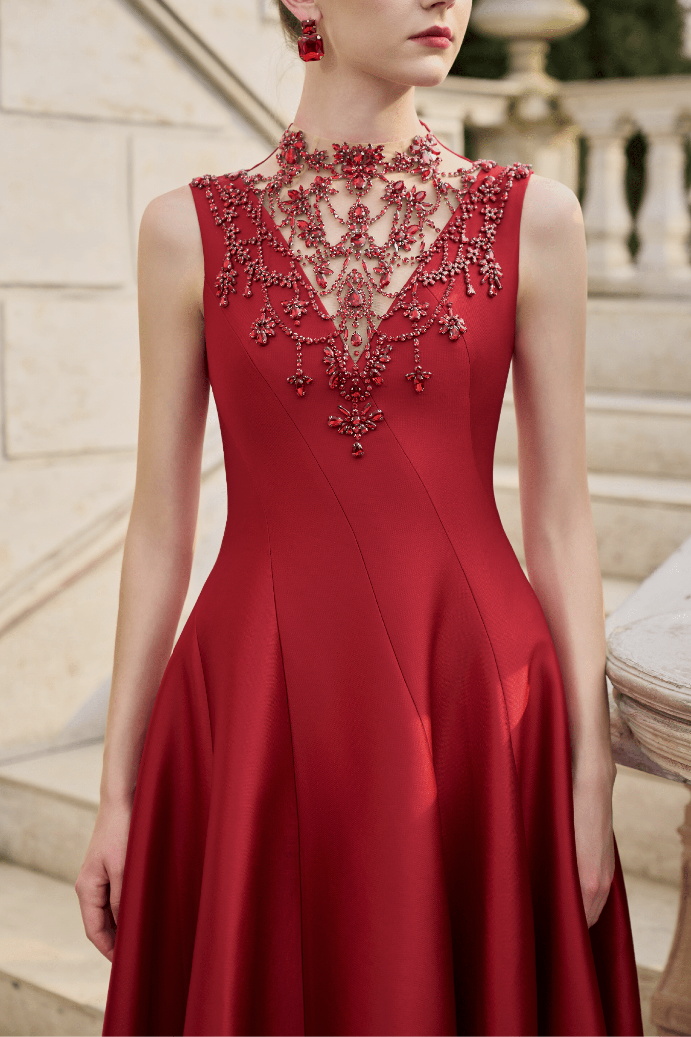 Embellished Illusion Neckline Gown - ALBOUSHIYA - district 5 - dubai - riyadh - abaya - dresses - designers - evening wear - luxury - elegance - craftsmanship - gowns - cocktail dresses - collections - georges