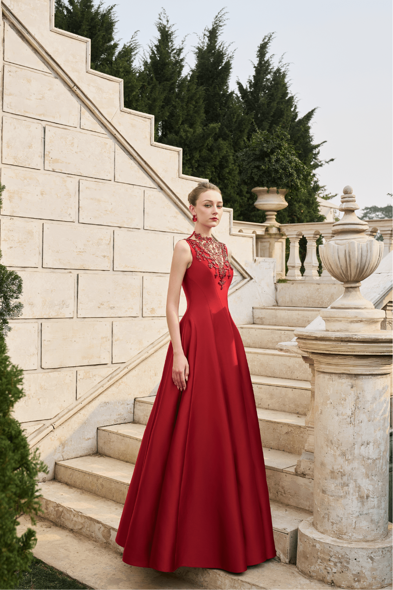 Embellished Illusion Neckline Gown - ALBOUSHIYA - district 5 - dubai - riyadh - abaya - dresses - designers - evening wear - luxury - elegance - craftsmanship - gowns - cocktail dresses - collections - georges