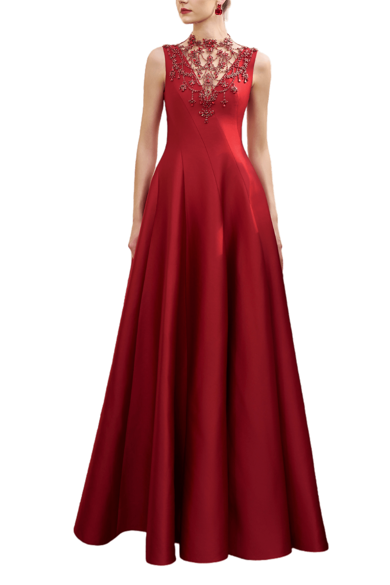 Embellished Illusion Neckline Gown - ALBOUSHIYA - district 5 - dubai - riyadh - abaya - dresses - designers - evening wear - luxury - elegance - craftsmanship - gowns - cocktail dresses - collections - georges