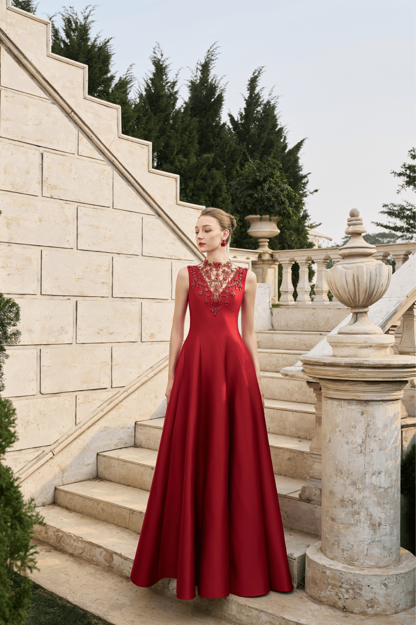 Embellished Illusion Neckline Gown - ALBOUSHIYA - district 5 - dubai - riyadh - abaya - dresses - designers - evening wear - luxury - elegance - craftsmanship - gowns - cocktail dresses - collections - georges