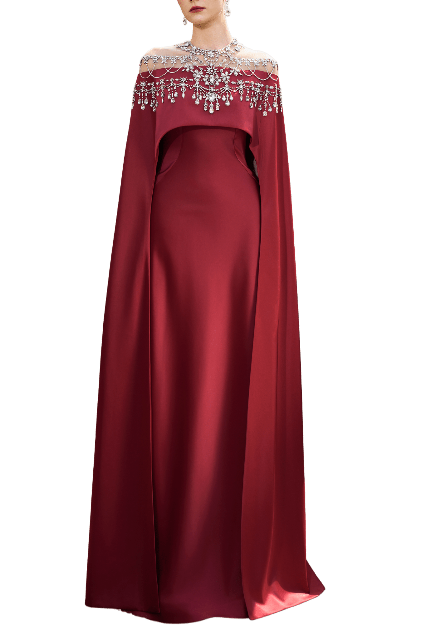 Embellished Off - Shoulder Cape Gown - ALBOUSHIYA - district 5 - dubai - riyadh - abaya - dresses - designers - evening wear - luxury - elegance - craftsmanship - gowns - cocktail dresses - collections - georges