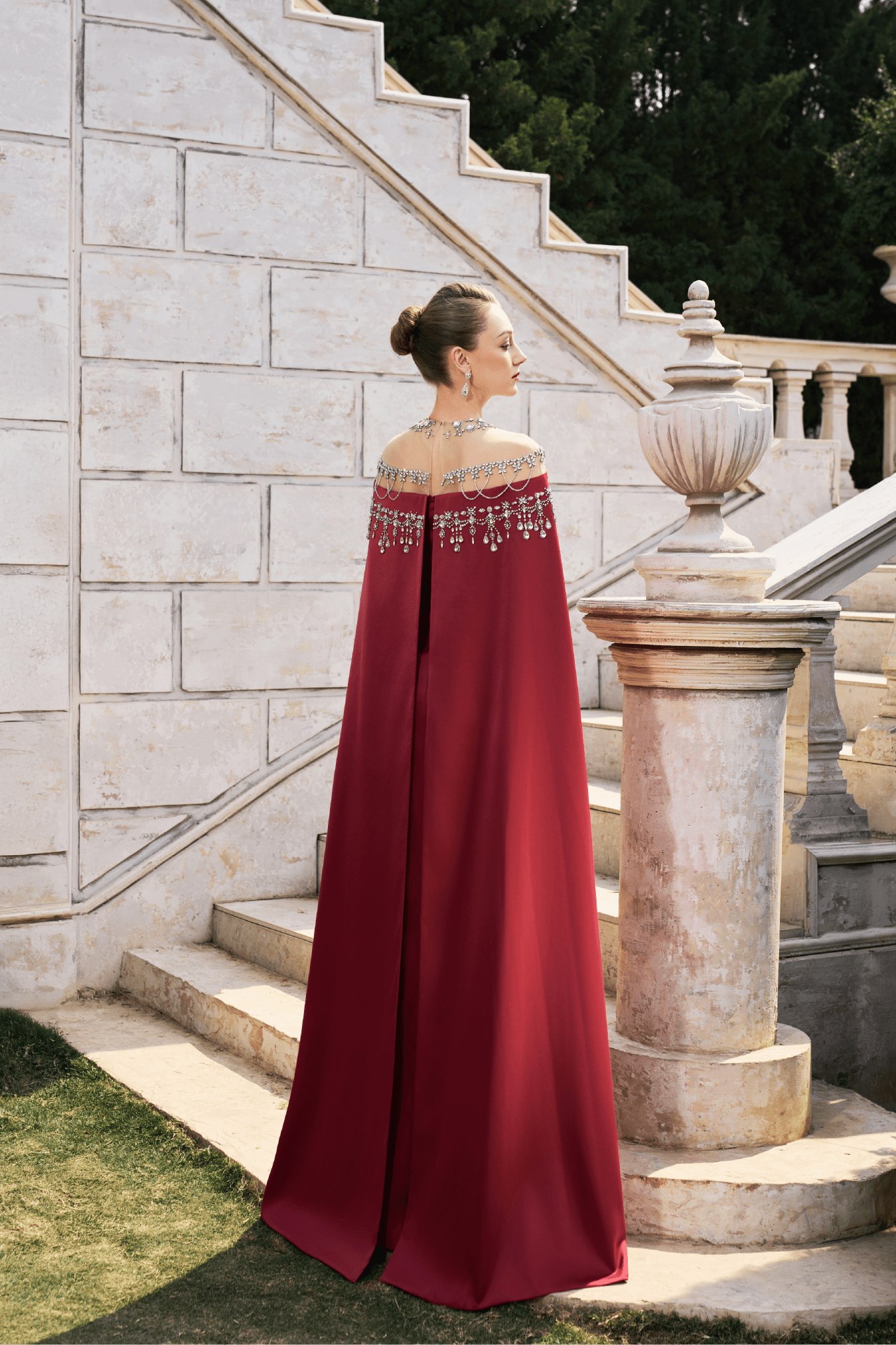 Embellished Off - Shoulder Cape Gown - ALBOUSHIYA - district 5 - dubai - riyadh - abaya - dresses - designers - evening wear - luxury - elegance - craftsmanship - gowns - cocktail dresses - collections - georges