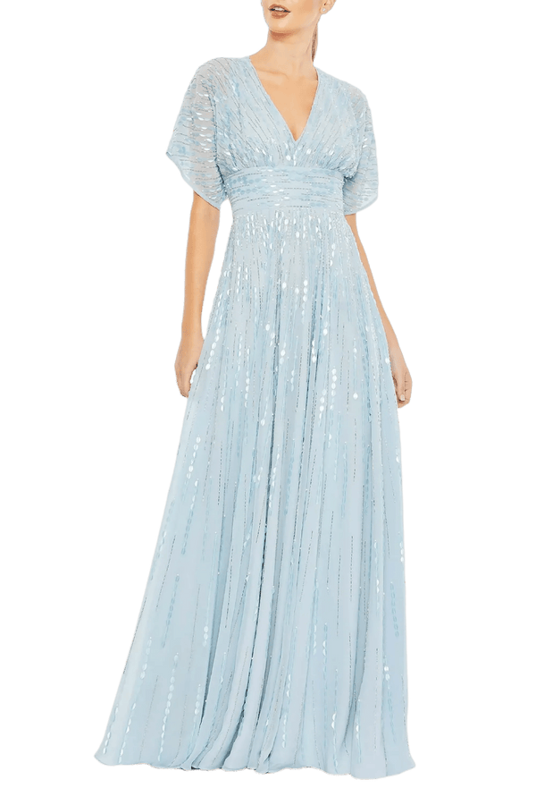 Embellished V Neck Evening Gown - ALBOUSHIYA - district 5 - dubai - riyadh - abaya - dresses - designers - evening wear - luxury - elegance - craftsmanship - gowns - cocktail dresses - collections - georges
