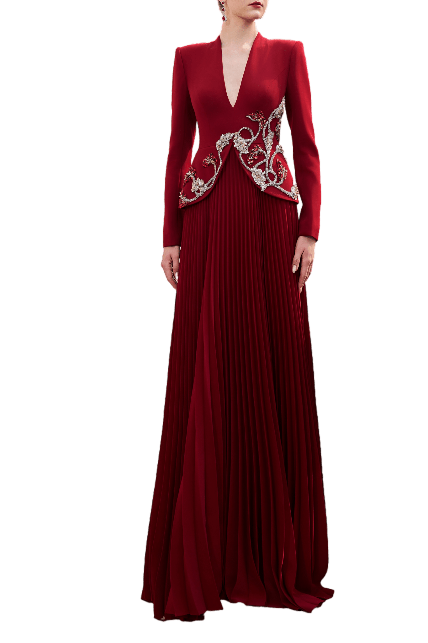 Embroidered Jacket - Bodice Pleated Gown - ALBOUSHIYA - district 5 - dubai - riyadh - abaya - dresses - designers - evening wear - luxury - elegance - craftsmanship - gowns - cocktail dresses - collections - georges