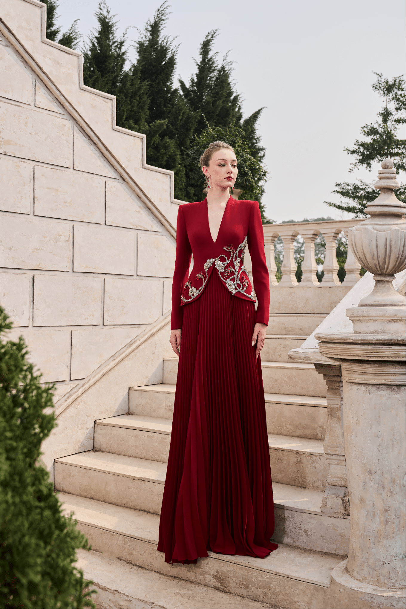 Embroidered Jacket - Bodice Pleated Gown - ALBOUSHIYA - district 5 - dubai - riyadh - abaya - dresses - designers - evening wear - luxury - elegance - craftsmanship - gowns - cocktail dresses - collections - georges