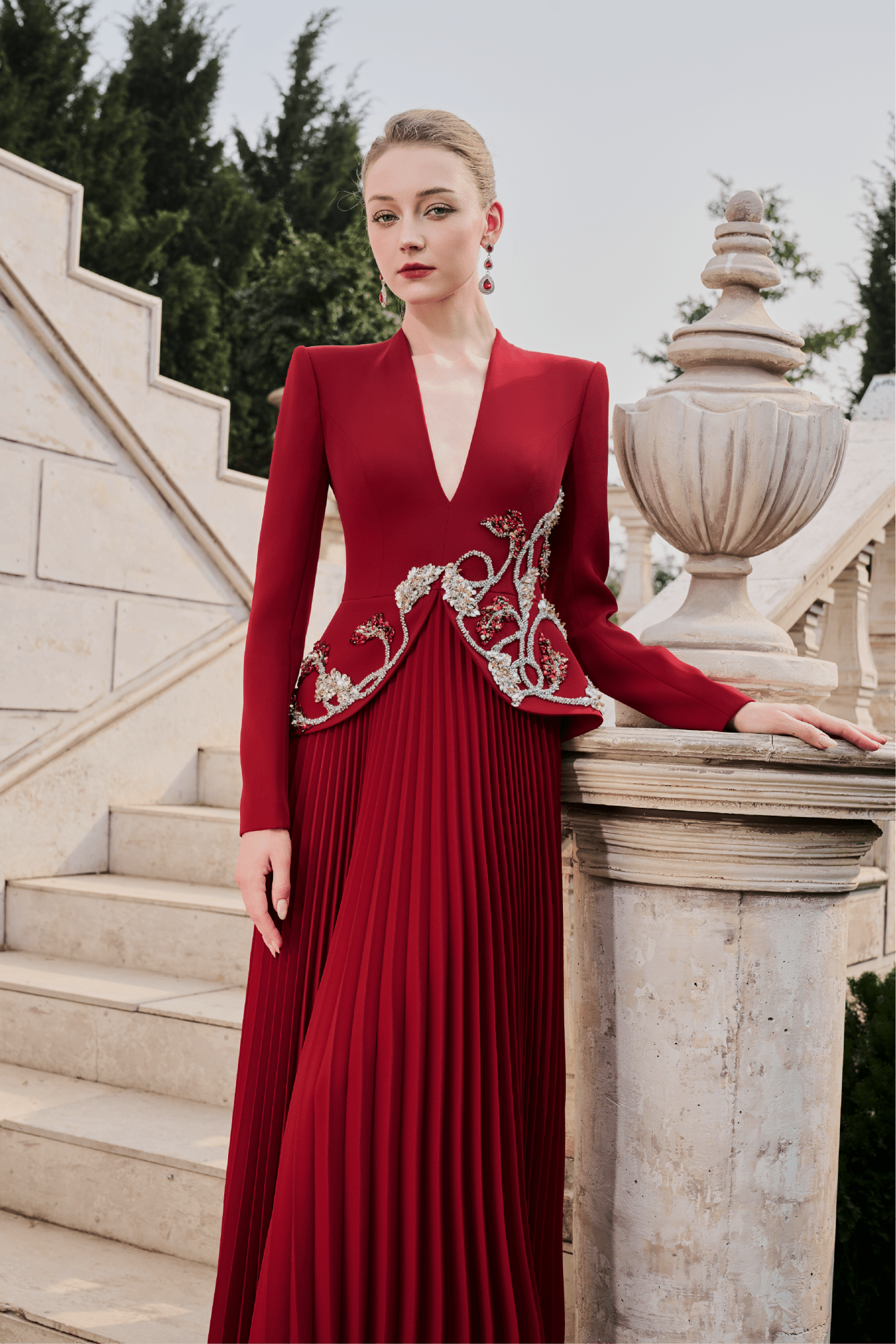 Embroidered Jacket - Bodice Pleated Gown - ALBOUSHIYA - district 5 - dubai - riyadh - abaya - dresses - designers - evening wear - luxury - elegance - craftsmanship - gowns - cocktail dresses - collections - georges