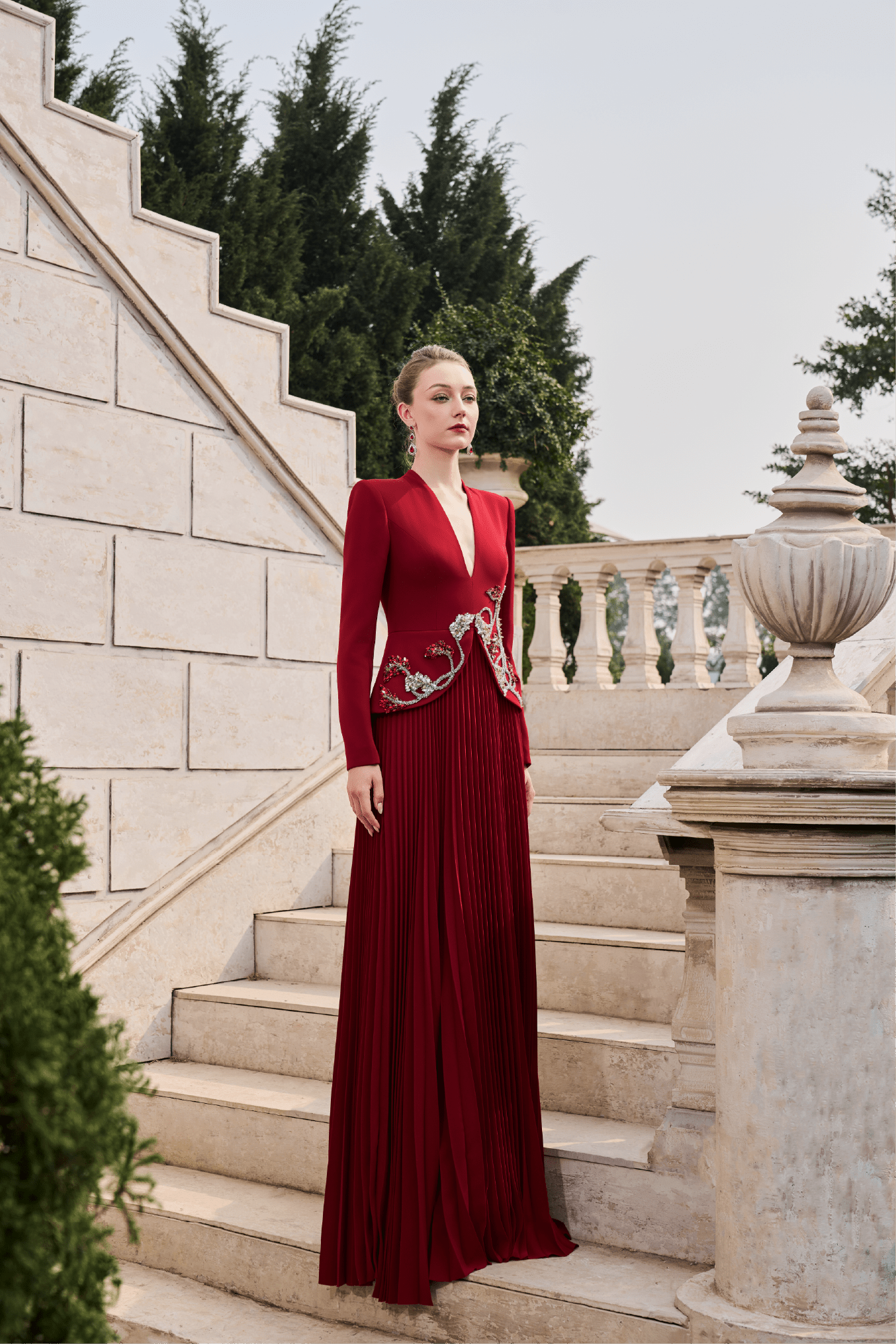 Embroidered Jacket - Bodice Pleated Gown - ALBOUSHIYA - district 5 - dubai - riyadh - abaya - dresses - designers - evening wear - luxury - elegance - craftsmanship - gowns - cocktail dresses - collections - georges