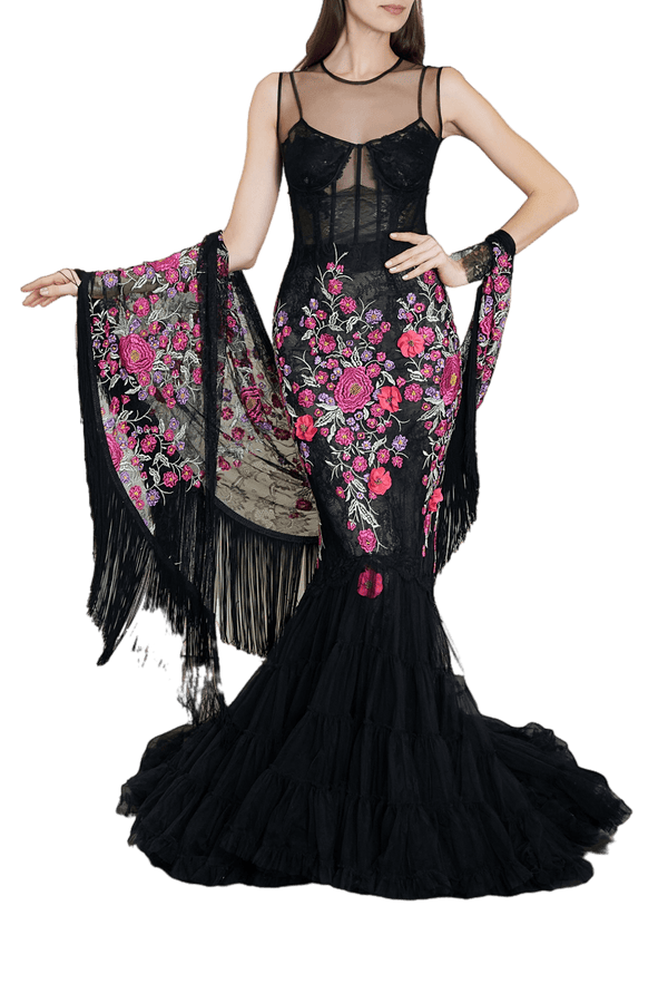 Embroidered Lace and Tulle Gown - ALBOUSHIYA - district 5 - dubai - riyadh - abaya - dresses - designers - evening wear - luxury - elegance - craftsmanship - gowns - cocktail dresses - collections - georges