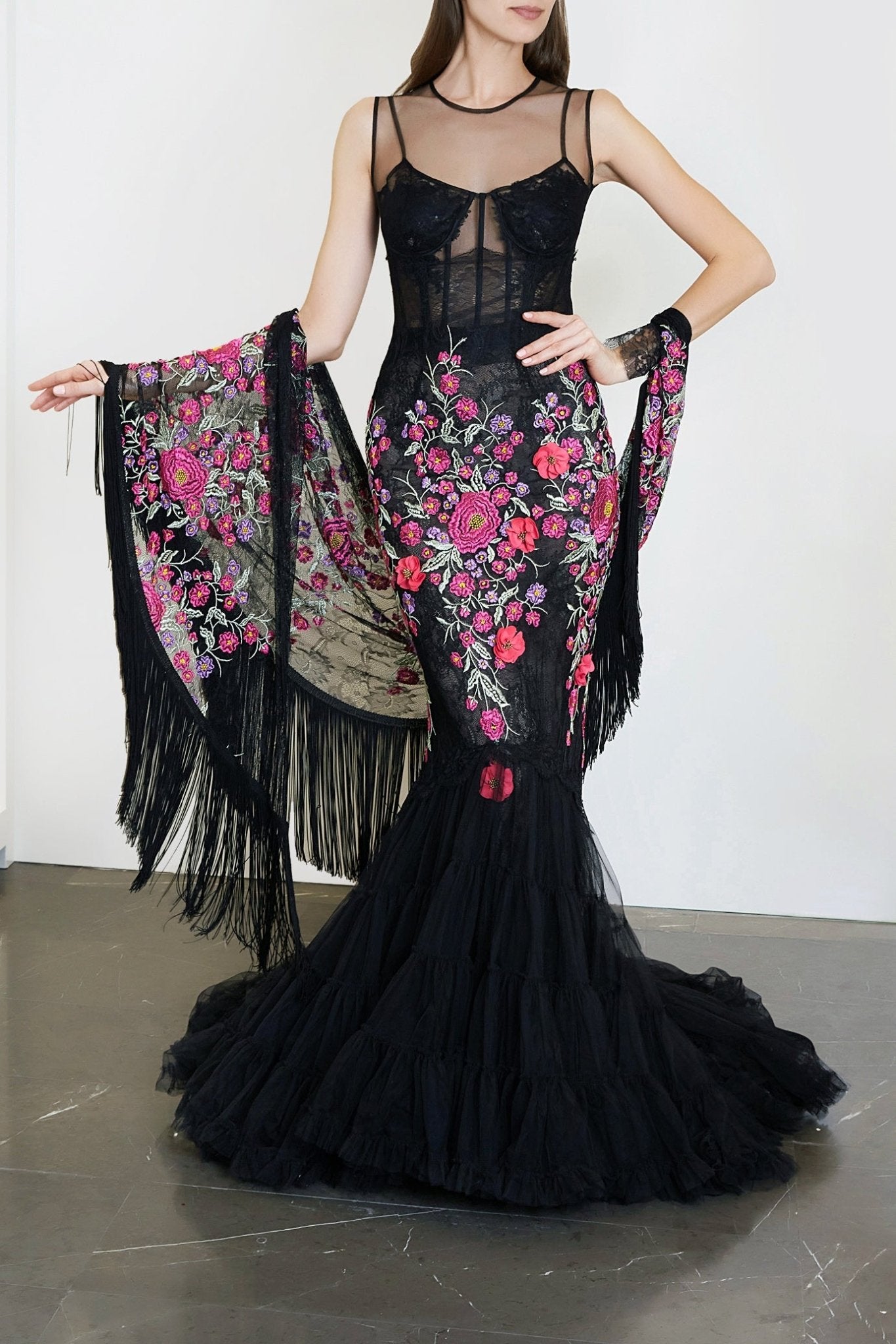 Embroidered Lace and Tulle Gown - ALBOUSHIYA - district 5 - dubai - riyadh - abaya - dresses - designers - evening wear - luxury - elegance - craftsmanship - gowns - cocktail dresses - collections - georges
