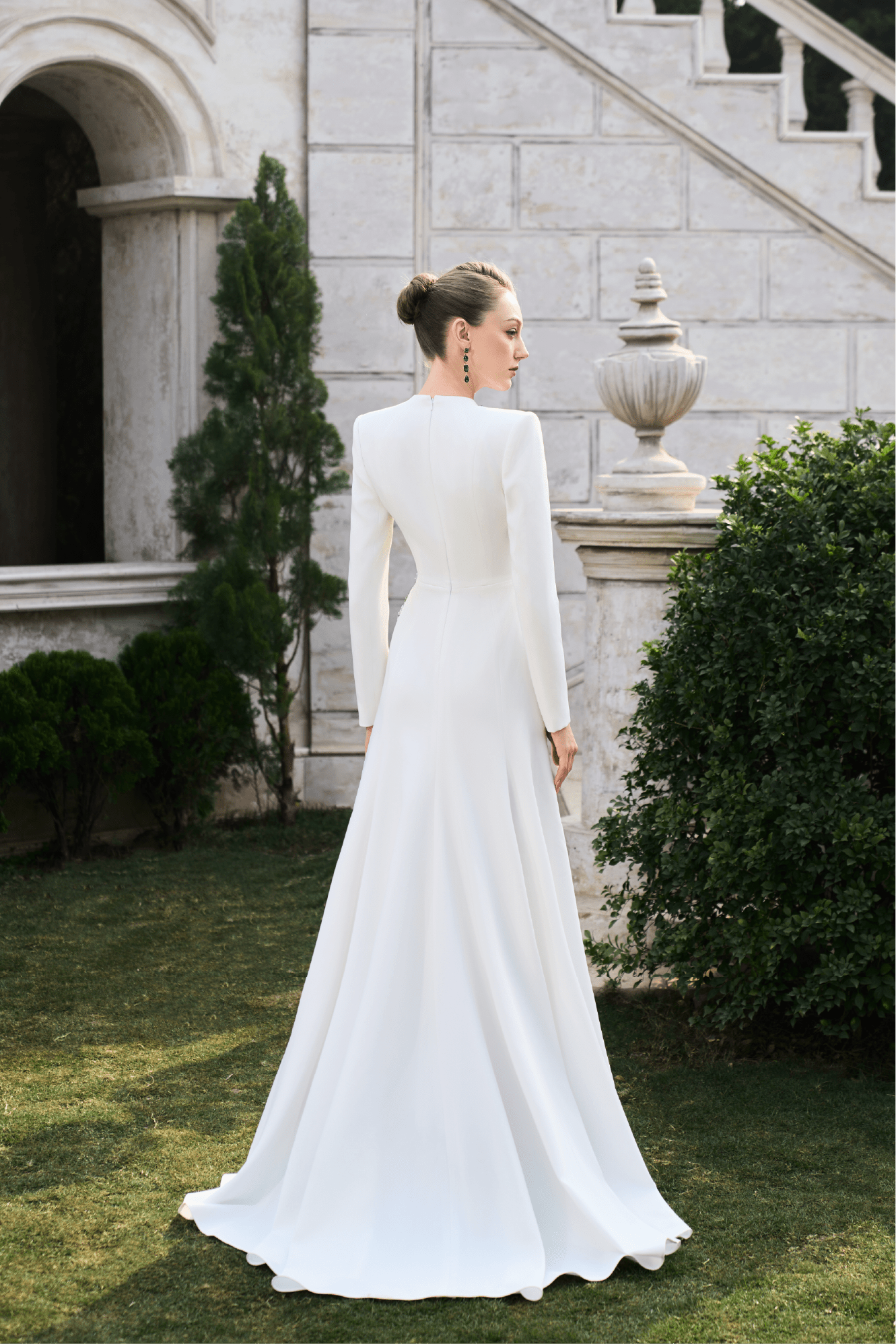 Embroidered Long - Sleeve V - Neck Gown - ALBOUSHIYA - district 5 - dubai - riyadh - abaya - dresses - designers - evening wear - luxury - elegance - craftsmanship - gowns - cocktail dresses - collections - georges