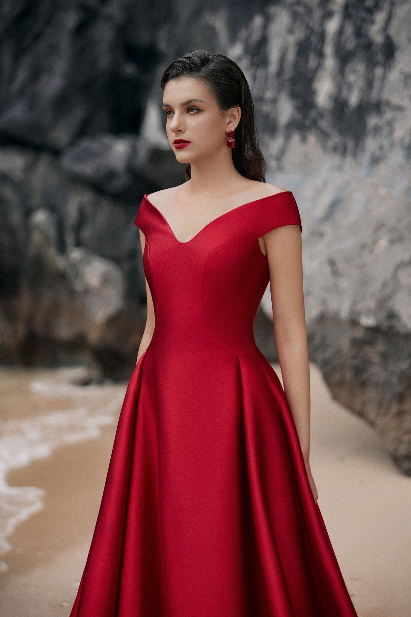 Emma Ball Gown Off - Shoulder Taffeta Extra Long Length Dress - ALBOUSHIYA - district 5 - dubai - riyadh - abaya - dresses - designers - evening wear - luxury - elegance - craftsmanship - gowns - cocktail dresses - collections - georges