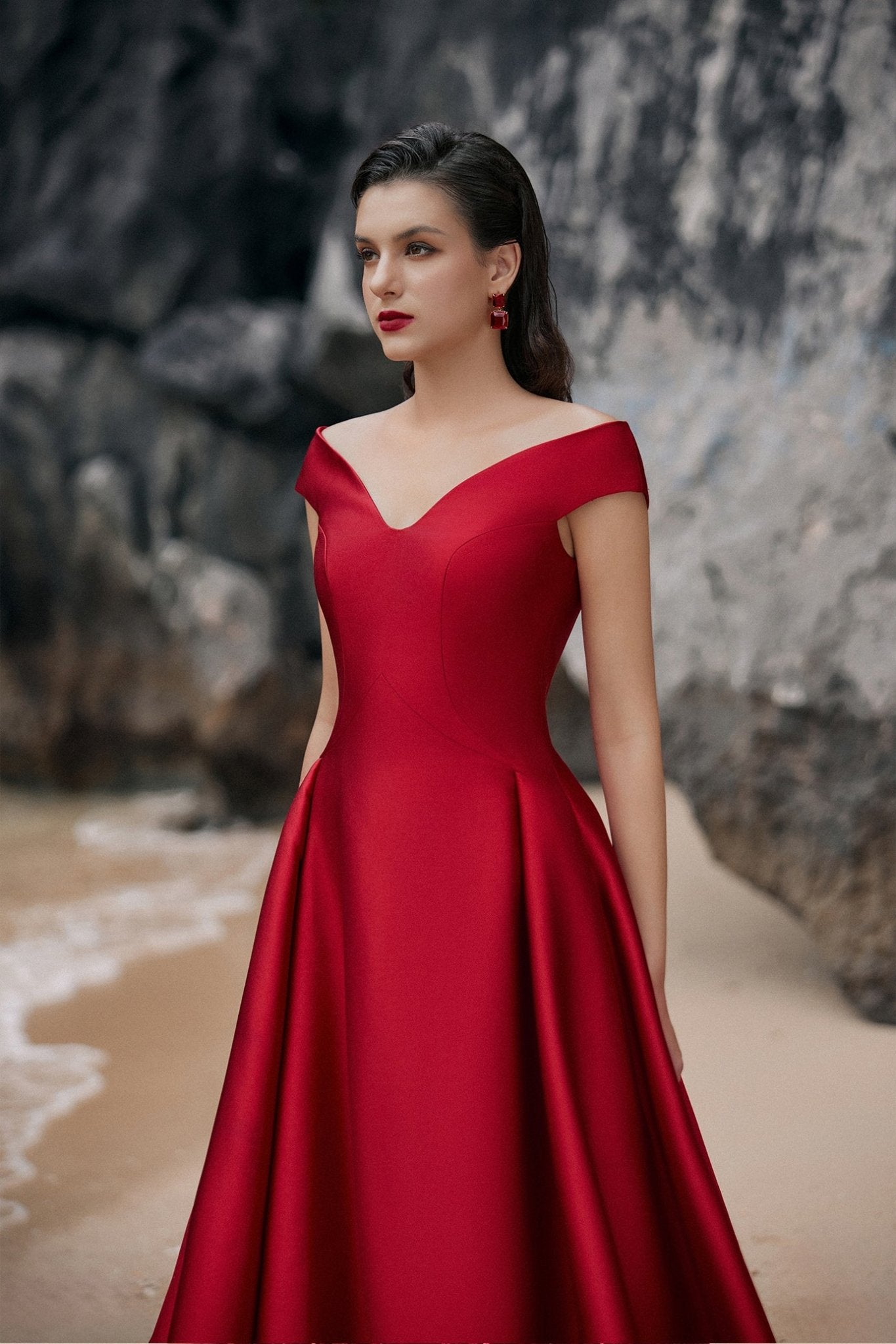 Emma Ball Gown Off - Shoulder Taffeta Extra Long Length Dress - ALBOUSHIYA - district 5 - dubai - riyadh - abaya - dresses - designers - evening wear - luxury - elegance - craftsmanship - gowns - cocktail dresses - collections - georges