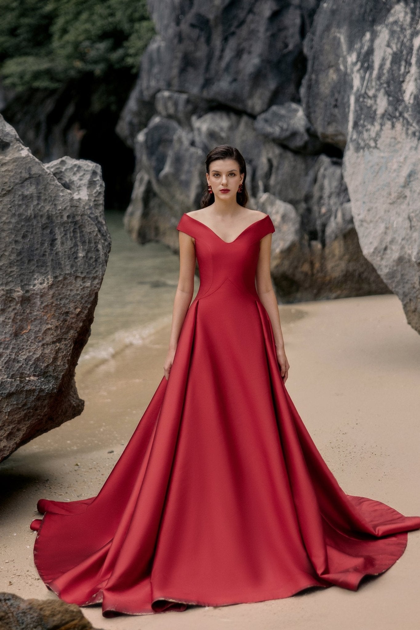 Emma Ball Gown Off - Shoulder Taffeta Extra Long Length Dress - ALBOUSHIYA - district 5 - dubai - riyadh - abaya - dresses - designers - evening wear - luxury - elegance - craftsmanship - gowns - cocktail dresses - collections - georges