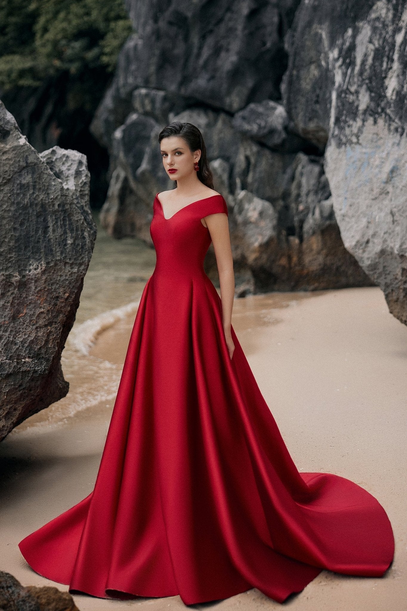 Emma Ball Gown Off - Shoulder Taffeta Extra Long Length Dress - ALBOUSHIYA - district 5 - dubai - riyadh - abaya - dresses - designers - evening wear - luxury - elegance - craftsmanship - gowns - cocktail dresses - collections - georges