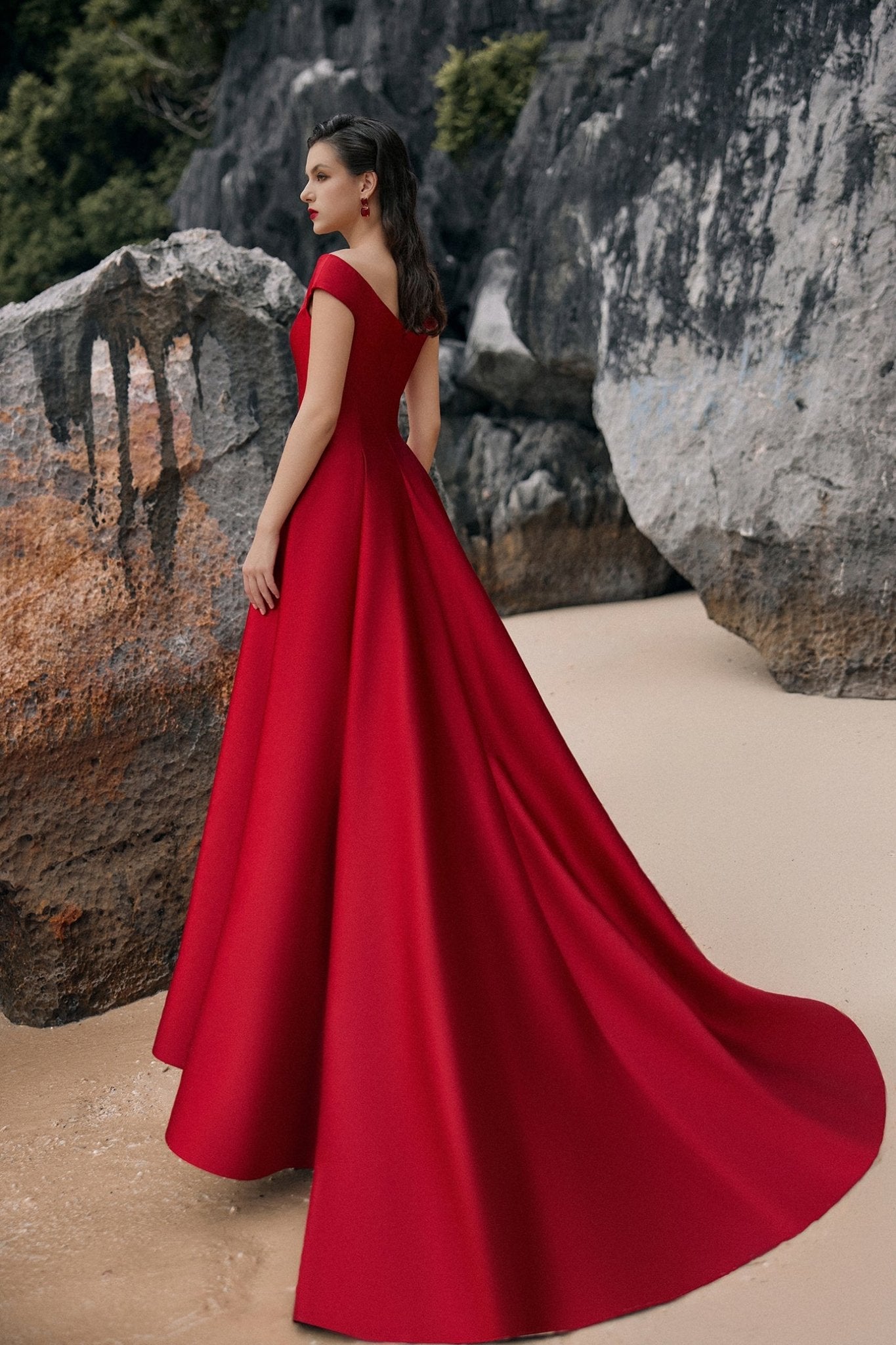 Emma Ball Gown Off - Shoulder Taffeta Extra Long Length Dress - ALBOUSHIYA - district 5 - dubai - riyadh - abaya - dresses - designers - evening wear - luxury - elegance - craftsmanship - gowns - cocktail dresses - collections - georges