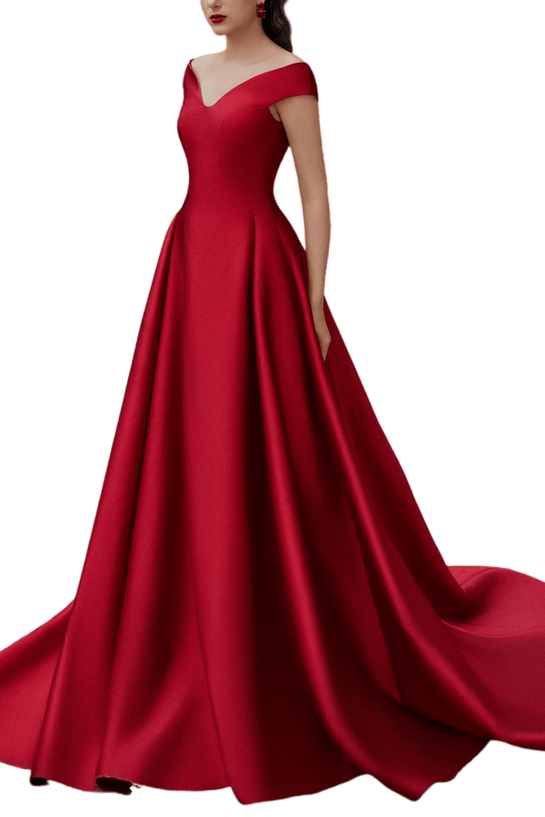 Emma Ball Gown Off - Shoulder Taffeta Extra Long Length Dress - ALBOUSHIYA - district 5 - dubai - riyadh - abaya - dresses - designers - evening wear - luxury - elegance - craftsmanship - gowns - cocktail dresses - collections - georges