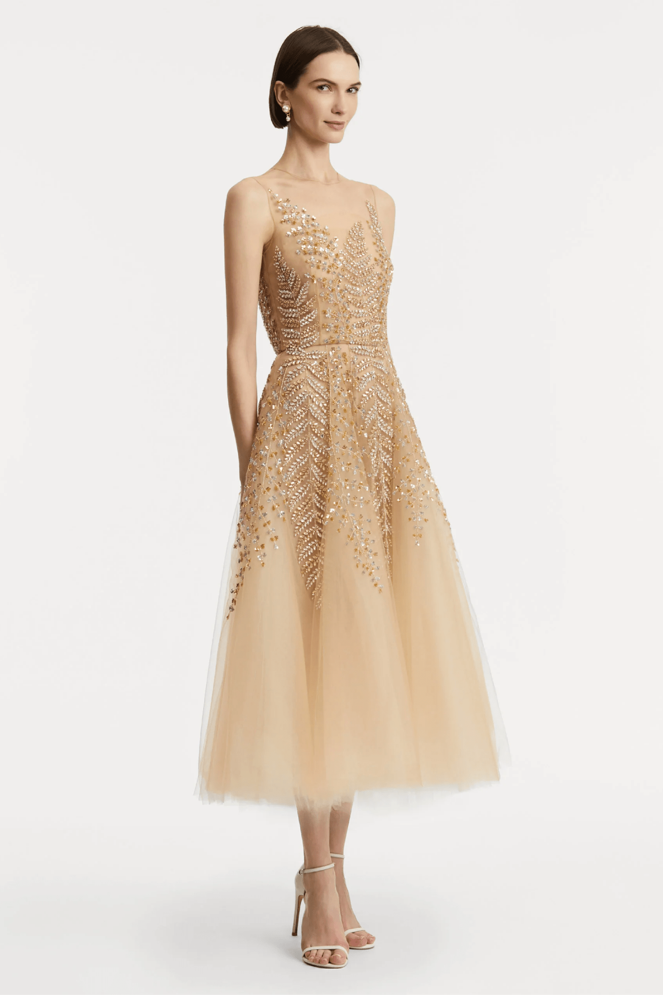 Fern Embroidered Illusion Cocktail Dress - ALBOUSHIYA - district 5 - dubai - riyadh - abaya - dresses - designers - evening wear - luxury - elegance - craftsmanship - gowns - cocktail dresses - collections - georges