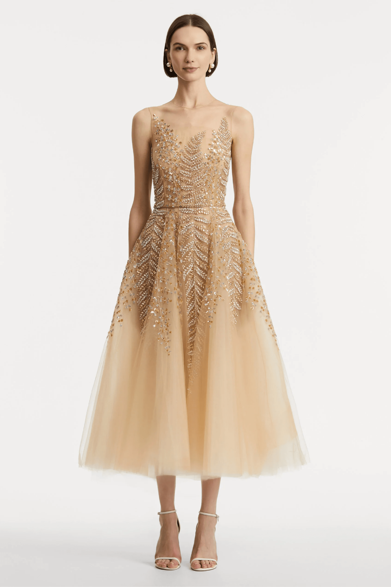 Fern Embroidered Illusion Cocktail Dress - ALBOUSHIYA - district 5 - dubai - riyadh - abaya - dresses - designers - evening wear - luxury - elegance - craftsmanship - gowns - cocktail dresses - collections - georges