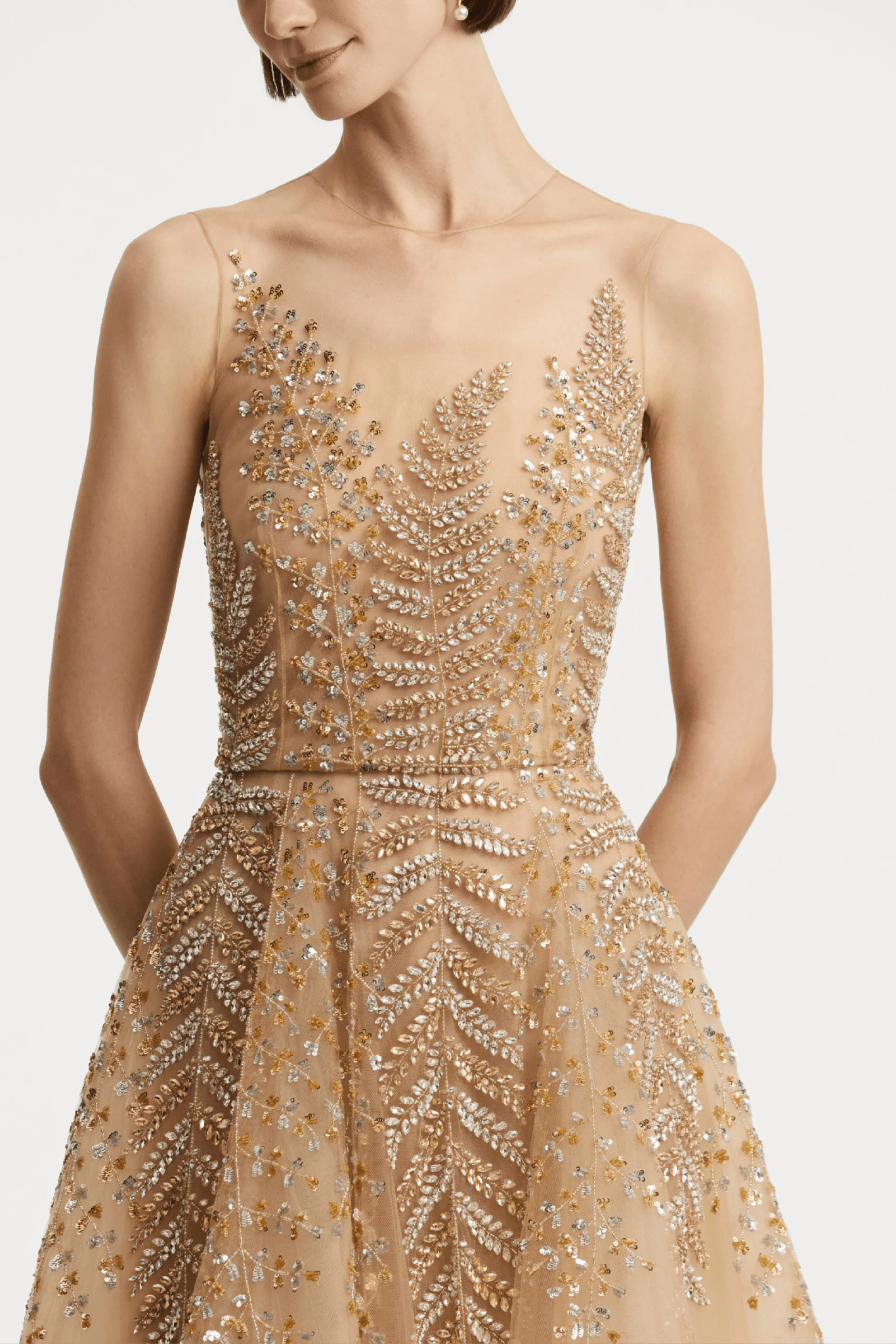 Fern Embroidered Illusion Cocktail Dress - ALBOUSHIYA - district 5 - dubai - riyadh - abaya - dresses - designers - evening wear - luxury - elegance - craftsmanship - gowns - cocktail dresses - collections - georges