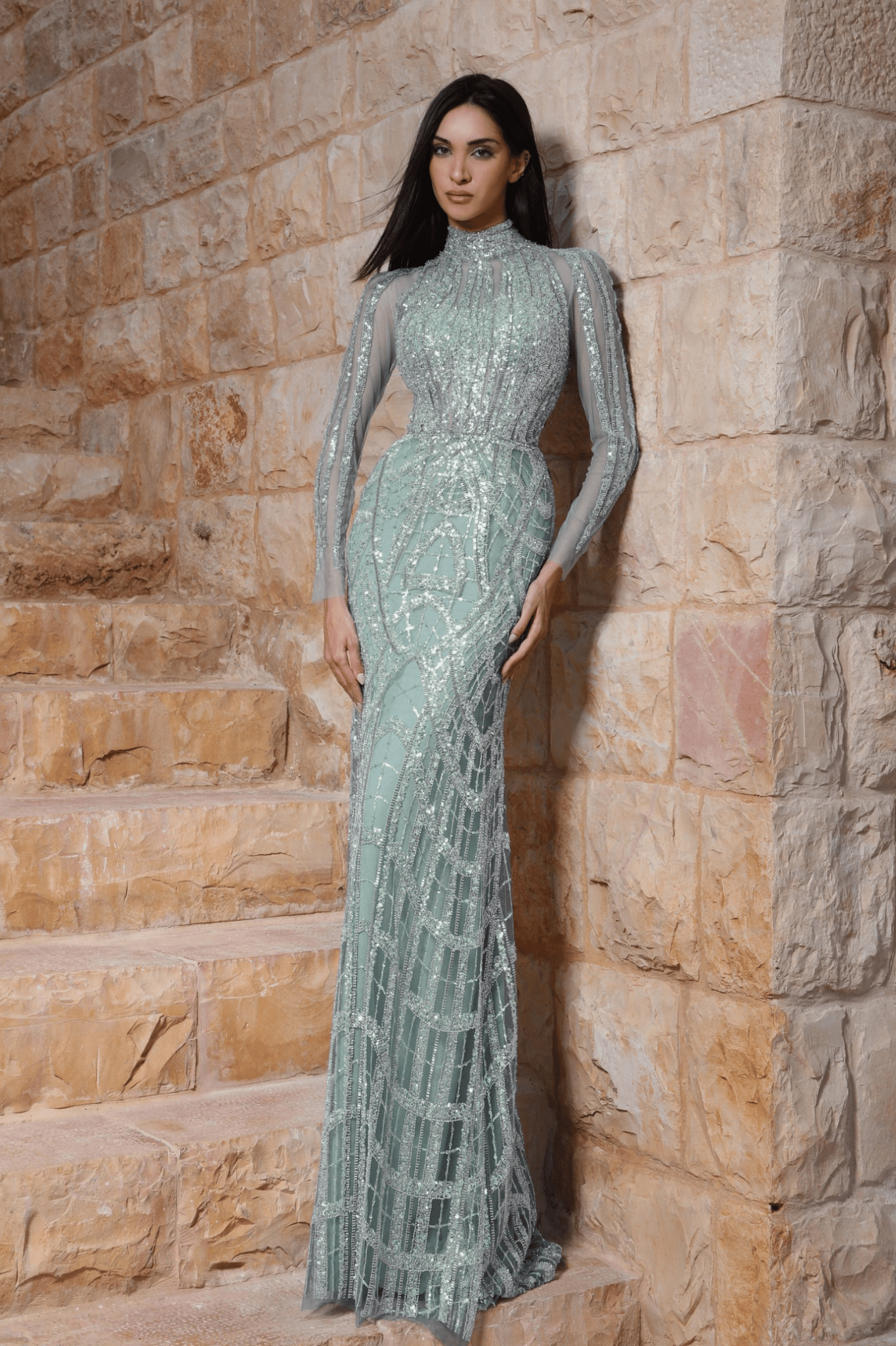 Fitted Mermaid Silhouette Gown - ALBOUSHIYA - district 5 - dubai - riyadh - abaya - dresses - designers - evening wear - luxury - elegance - craftsmanship - gowns - cocktail dresses - collections - georges