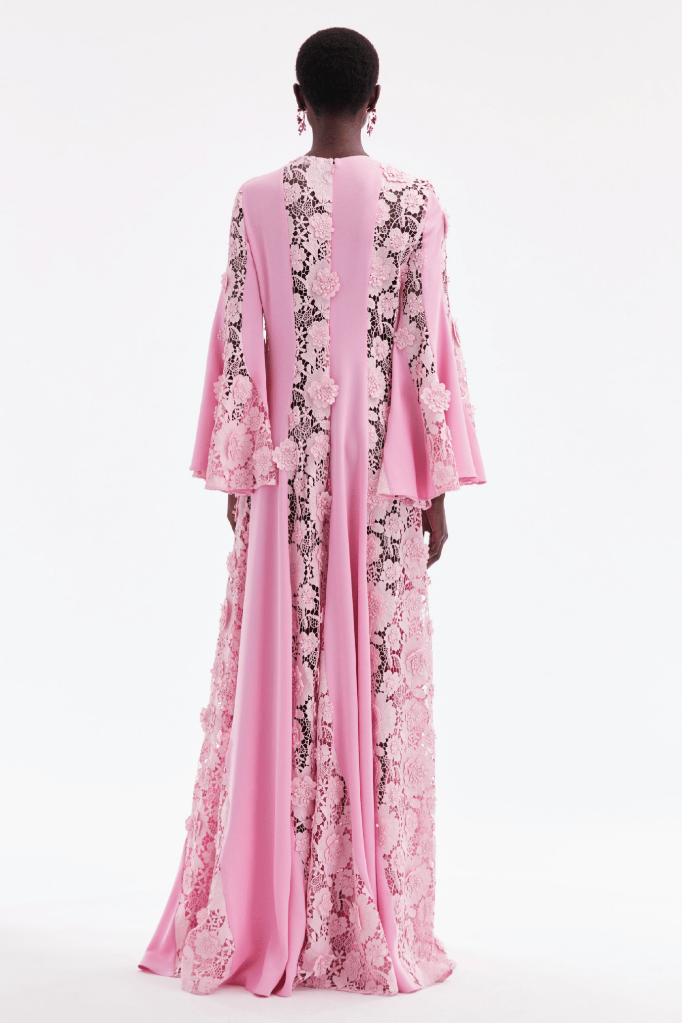 Flare Sleeve Floral Guipure Georgette Caftan - ALBOUSHIYA - district 5 - dubai - riyadh - abaya - dresses - designers - evening wear - luxury - elegance - craftsmanship - gowns - cocktail dresses - collections - georges