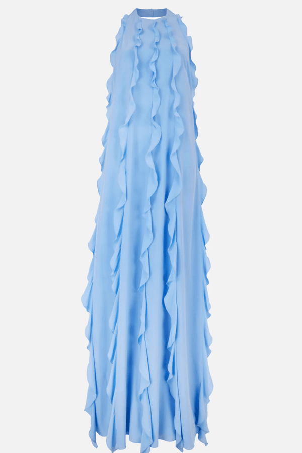 Fleurine Dress In Baby Blue Silk Crepe De Chine - ALBOUSHIYA - district 5 - dubai - riyadh - abaya - dresses - designers - evening wear - luxury - elegance - craftsmanship - gowns - cocktail dresses - collections - georges