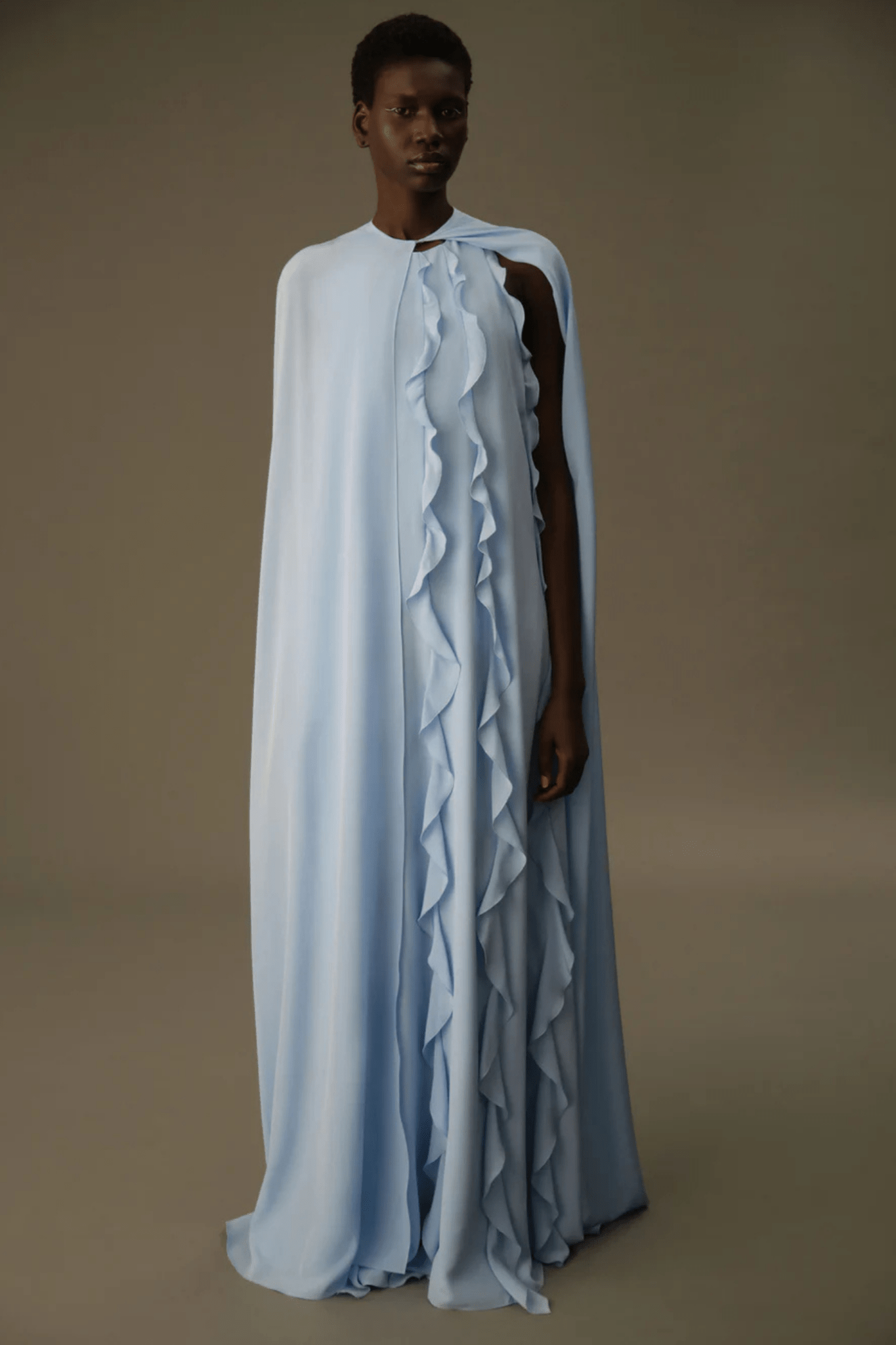 Fleurine Dress In Baby Blue Silk Crepe De Chine - ALBOUSHIYA - district 5 - dubai - riyadh - abaya - dresses - designers - evening wear - luxury - elegance - craftsmanship - gowns - cocktail dresses - collections - georges