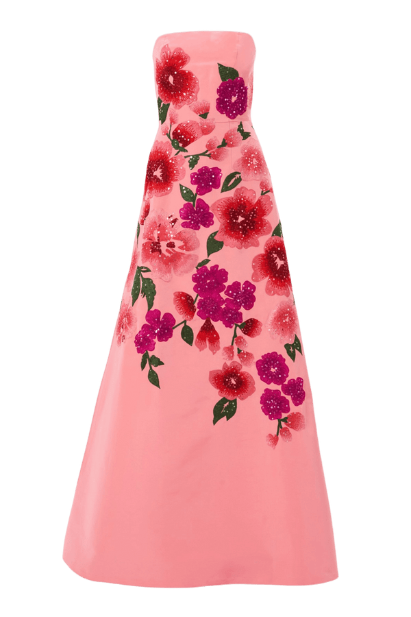 Floral - Embroidered Strapless A - Line Gown - ALBOUSHIYA - district 5 - dubai - riyadh - abaya - dresses - designers - evening wear - luxury - elegance - craftsmanship - gowns - cocktail dresses - collections - georges