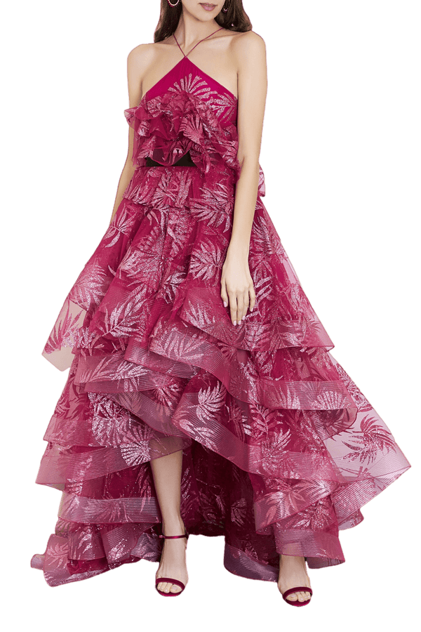Floral Leaf Sparkle Gown - ALBOUSHIYA - district 5 - dubai - riyadh - abaya - dresses - designers - evening wear - luxury - elegance - craftsmanship - gowns - cocktail dresses - collections - georges
