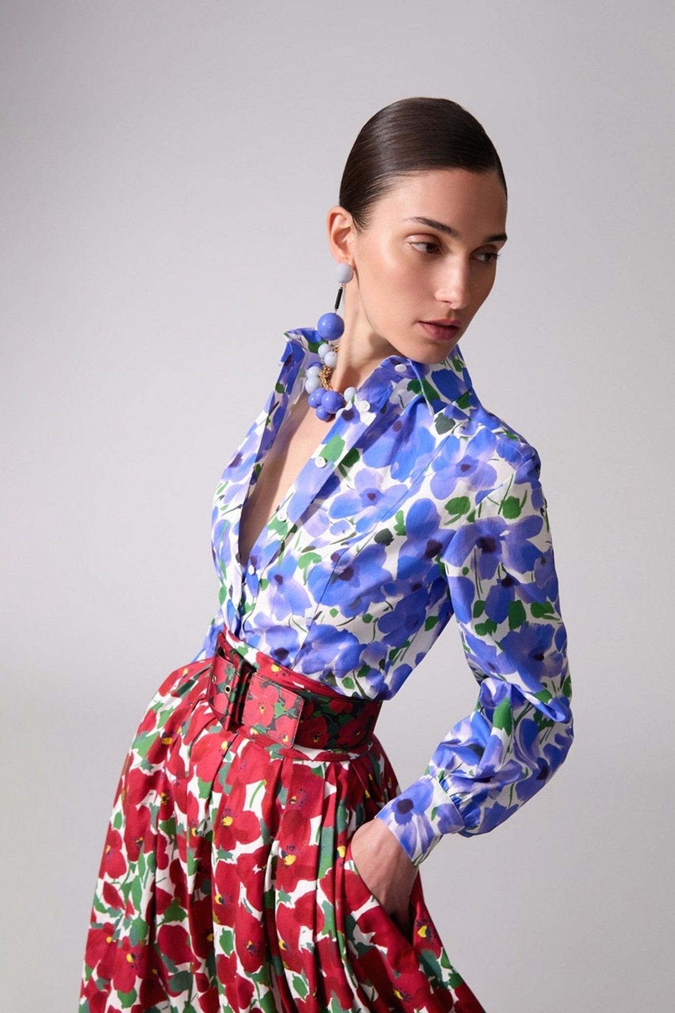 Floral - Print Blouse - ALBOUSHIYA - district 5 - dubai - riyadh - abaya - dresses - designers - evening wear - luxury - elegance - craftsmanship - gowns - cocktail dresses - collections - georges