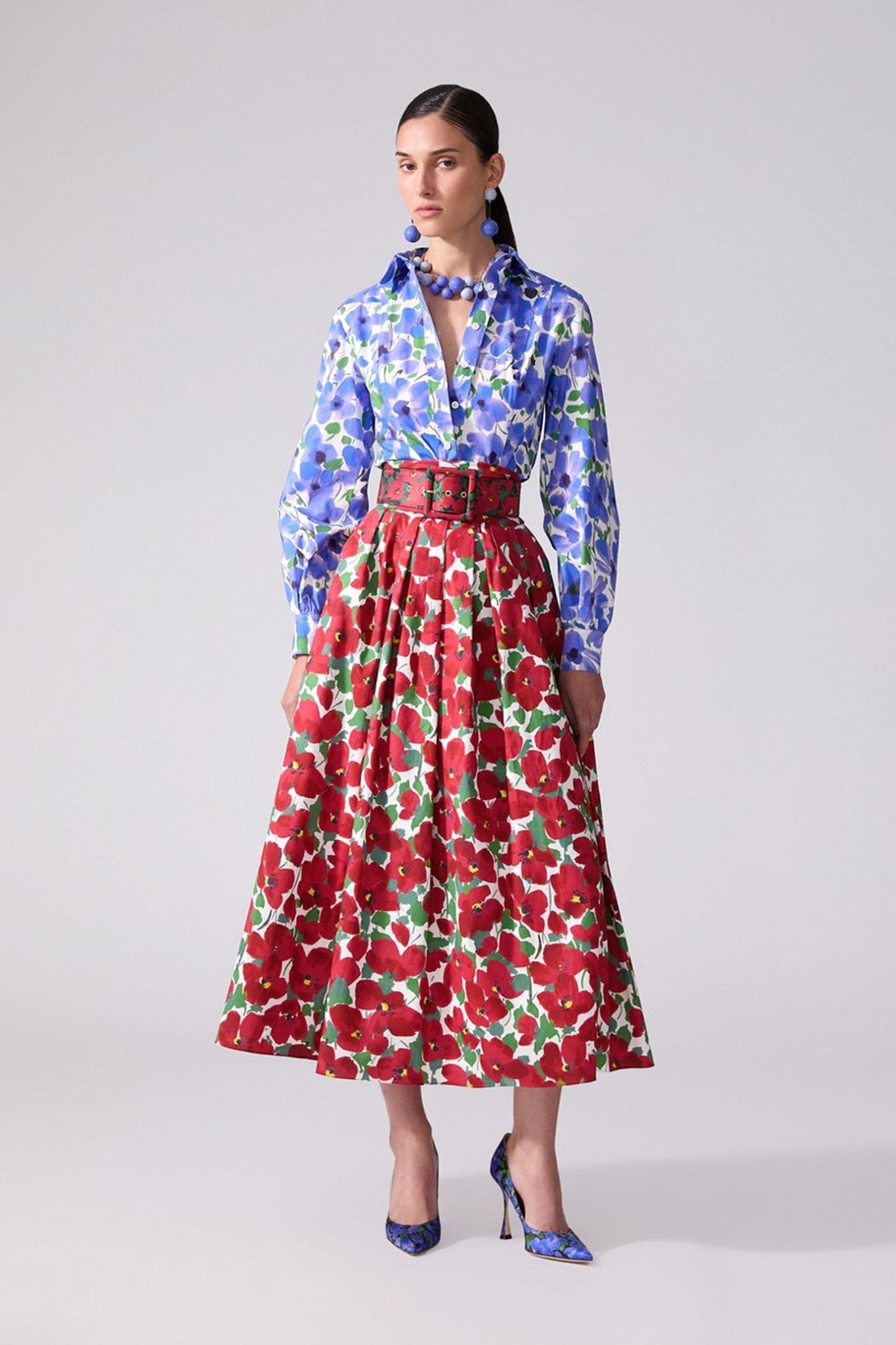 Floral - Print Cummerbund Midi Skirt - ALBOUSHIYA - district 5 - dubai - riyadh - abaya - dresses - designers - evening wear - luxury - elegance - craftsmanship - gowns - cocktail dresses - collections - georges